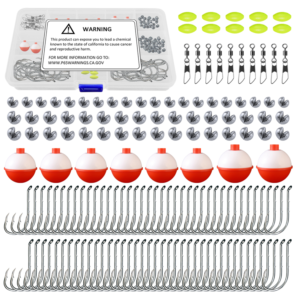 FREE FISHER 161pcs Fishing Tackle Kit Octopus Barbed Hooks Fishing Floats Swivels Beads Fishing Weights Sinkers Plastic Box for Saltwater