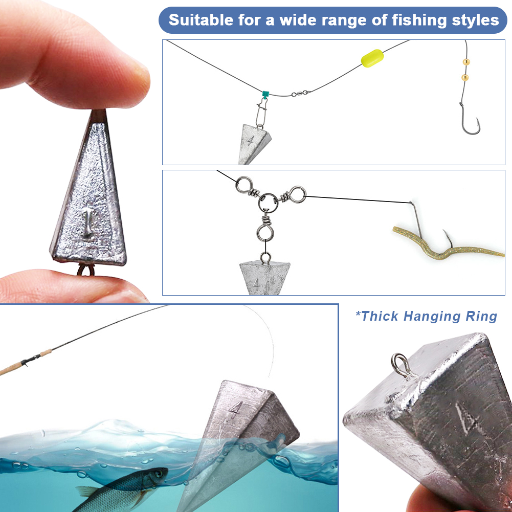 FREE FISHER 46pcs Fishing Gear Steel Wire Mixed Sharp Carbon Steel Hooks Lead Sinkers Four-cornered Fishing Weights Sinkers 1-4oz for Sea Fishing