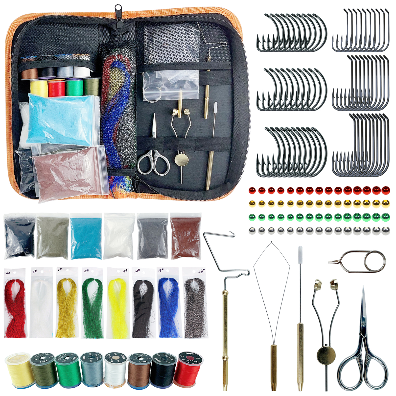 FREE FISHER Fly Tying Tool Kit 149pcs Fishing Flies Whip Finisher Tying Bobin Scissors Lure Baits Twister Hair Materials Threader Knotter