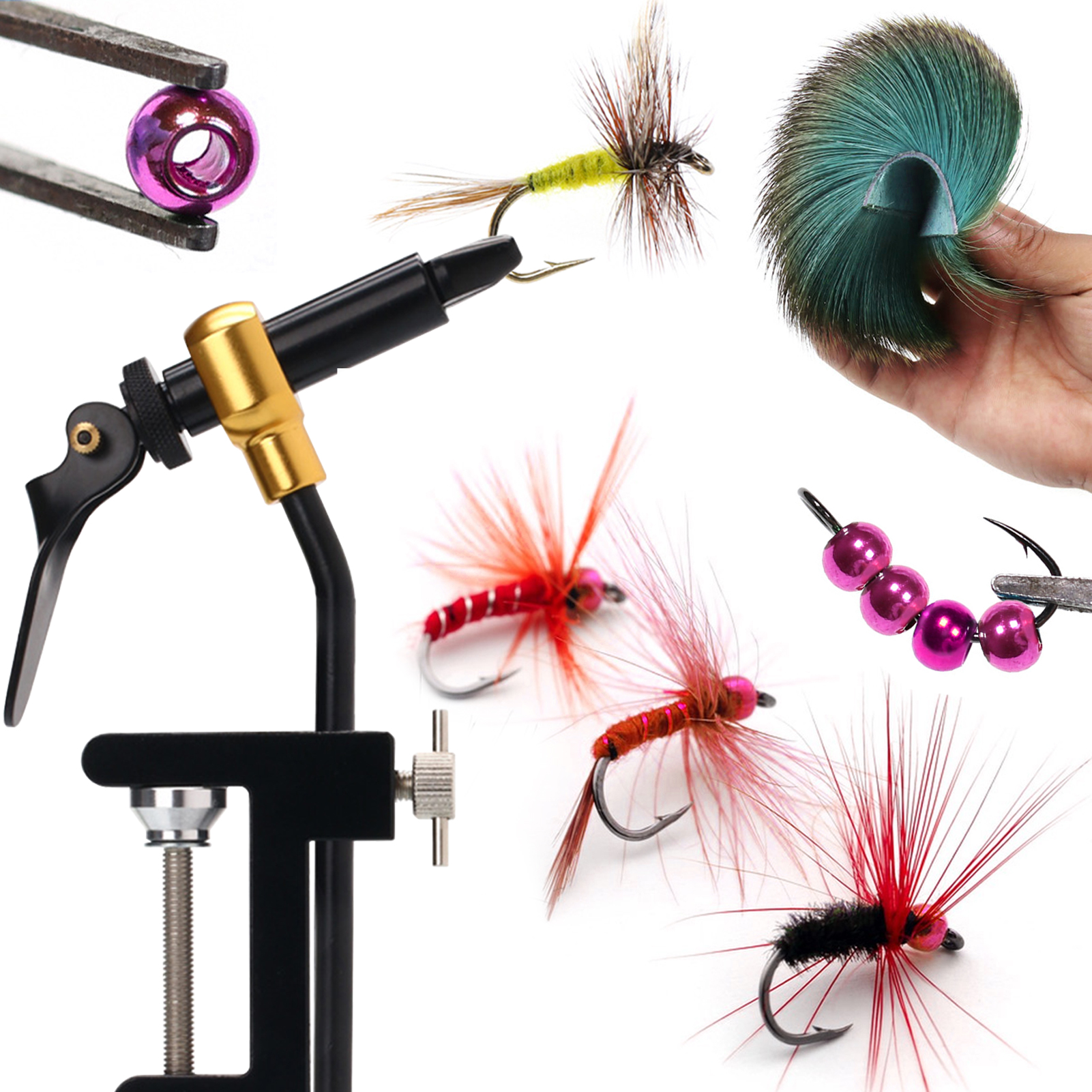 FREE FISHER 73pcs Fly Fishing Tool Kit Tying Flies Holder Whip Finisher Bobin Scissors Lure Baits Twister Hair Fiber Threader Knotter