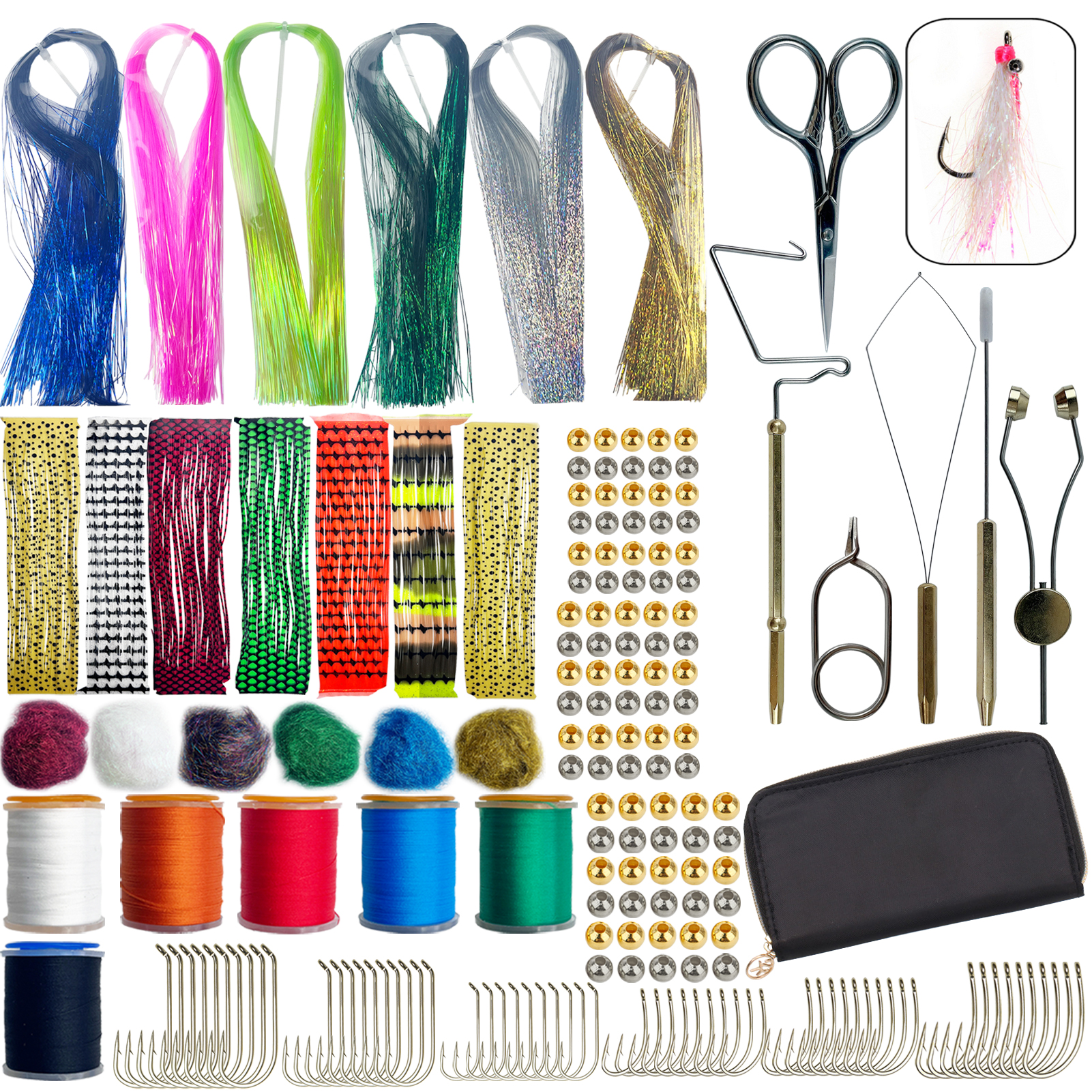 FREE FISHER Tying Flies Materials with Tools,DIY Insect Lures Kit,152pcs/Lot Fly Fishing Hooks,Thread Crystal Flash Wire Swivels