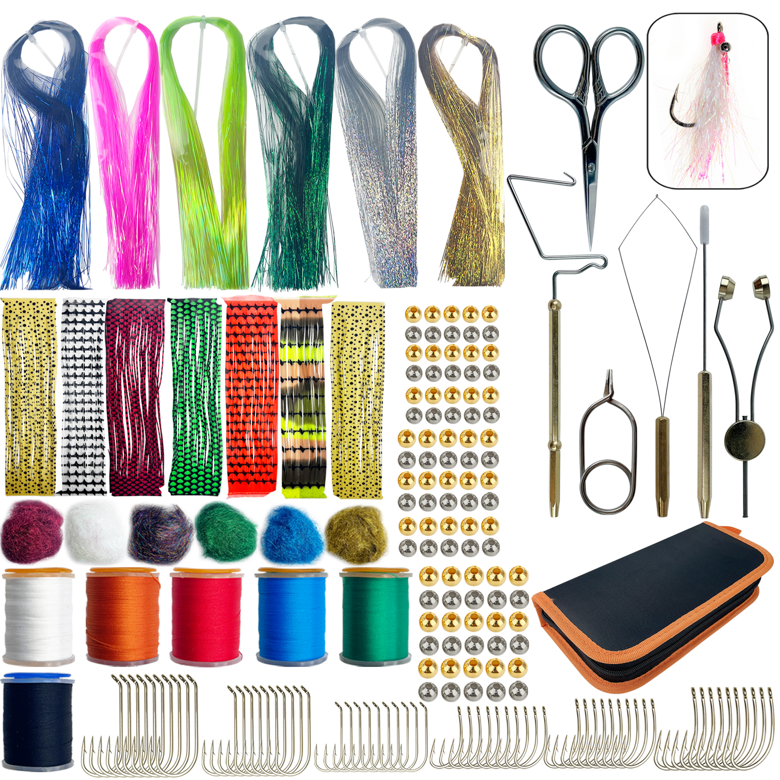FREE FISHER Tying Flies Materials with Tools,DIY Insect Lures Kit,152pcs/Lot Fly Fishing Hooks,Thread Crystal Flash Wire Swivels