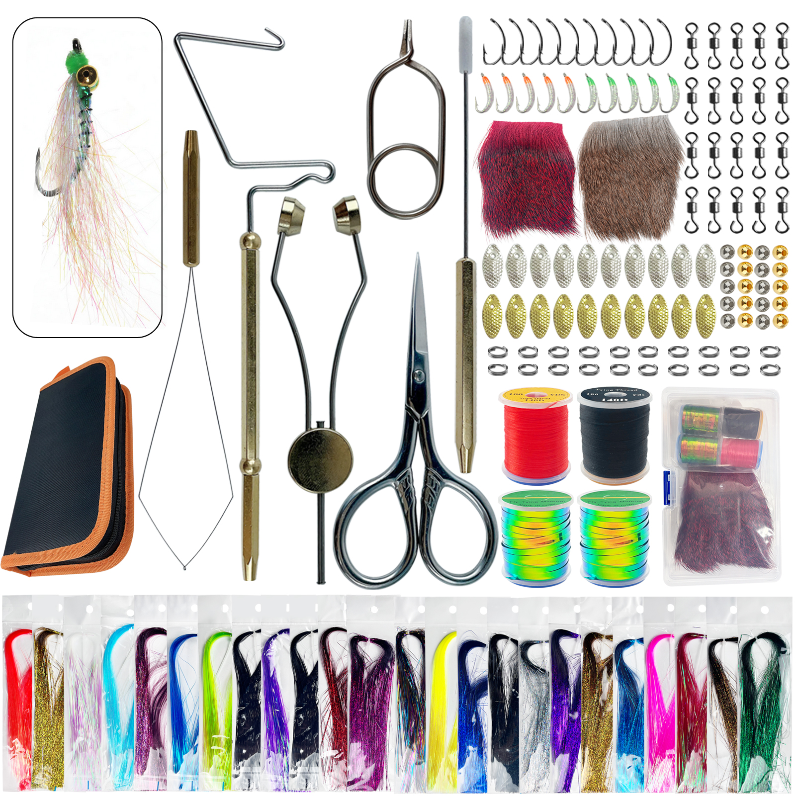 FREE FISHER 138pcs/Lot Fishing Flies Tying Tool Kit,DIY Insect Lure Materials,Crystal Flash Wires,Fly Fishing Baits Acceccories