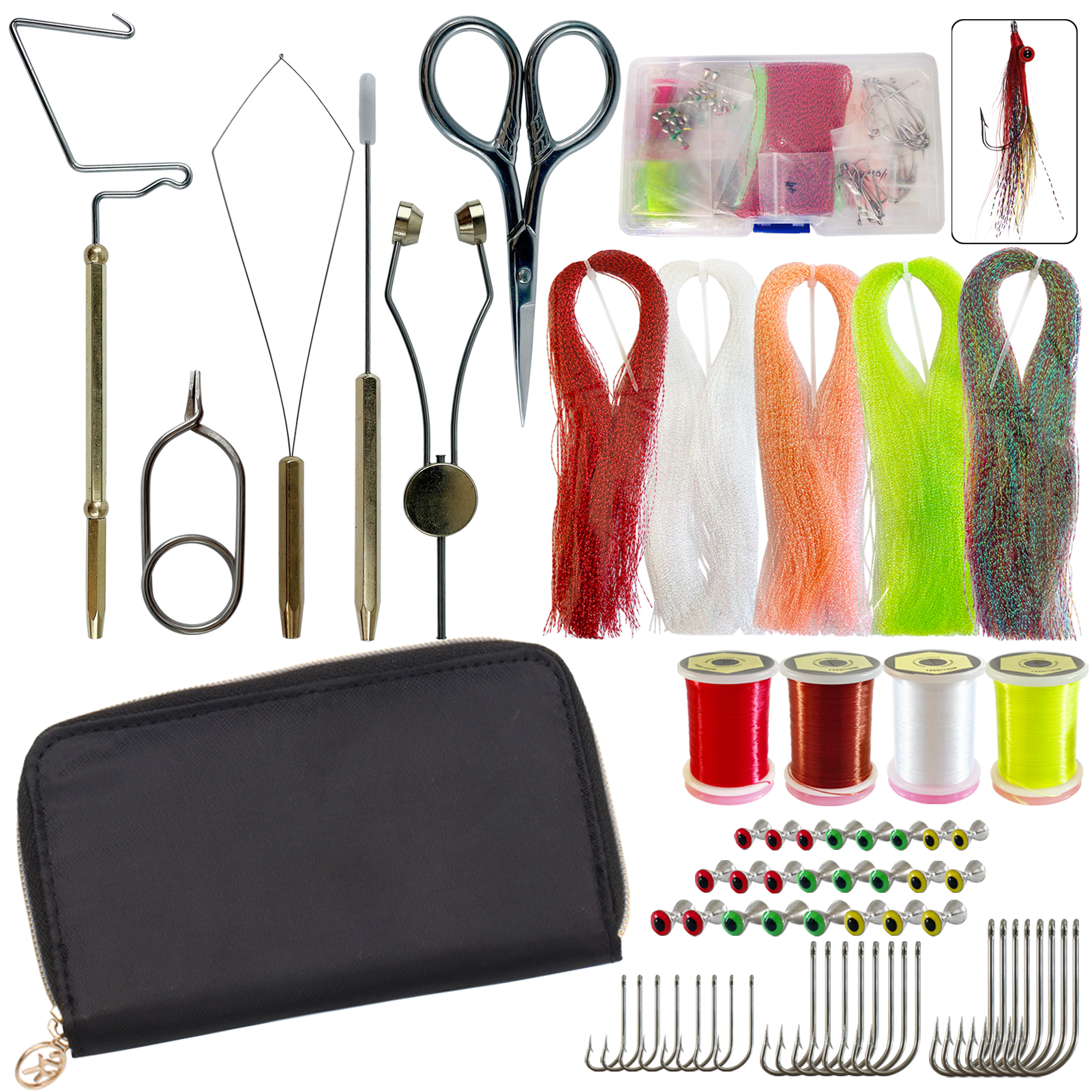 FREE FISHER 65pcs Fishing Flies Tying Tool Kit Bag,DIY Fly Fishing Flies Baits,Assorted Dumbbell Eyes,Making Fly Hooks Materials