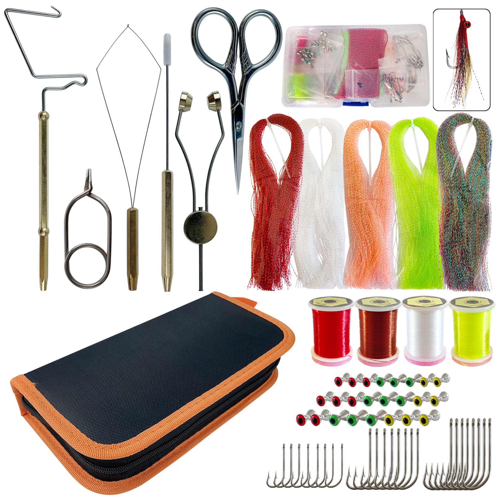 FREE FISHER 65pcs Fishing Flies Tying Tool Kit Bag,DIY Fly Fishing Flies Baits,Assorted Dumbbell Eyes,Making Fly Hooks Materials