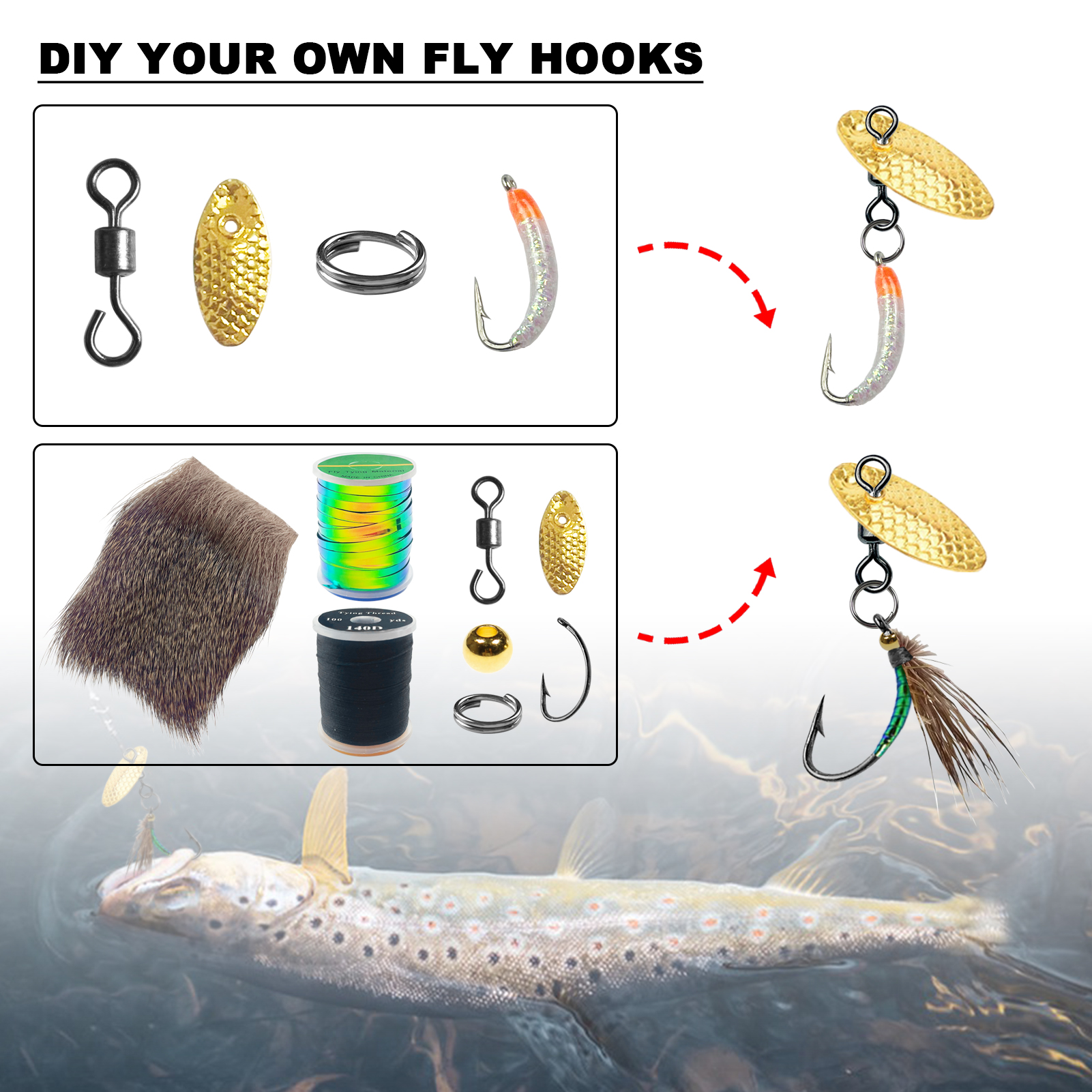 FREE FISHER 138pcs/Lot Fishing Flies Tying Tool Kit,DIY Insect Lure Materials,Crystal Flash Wires,Fly Fishing Baits Acceccories