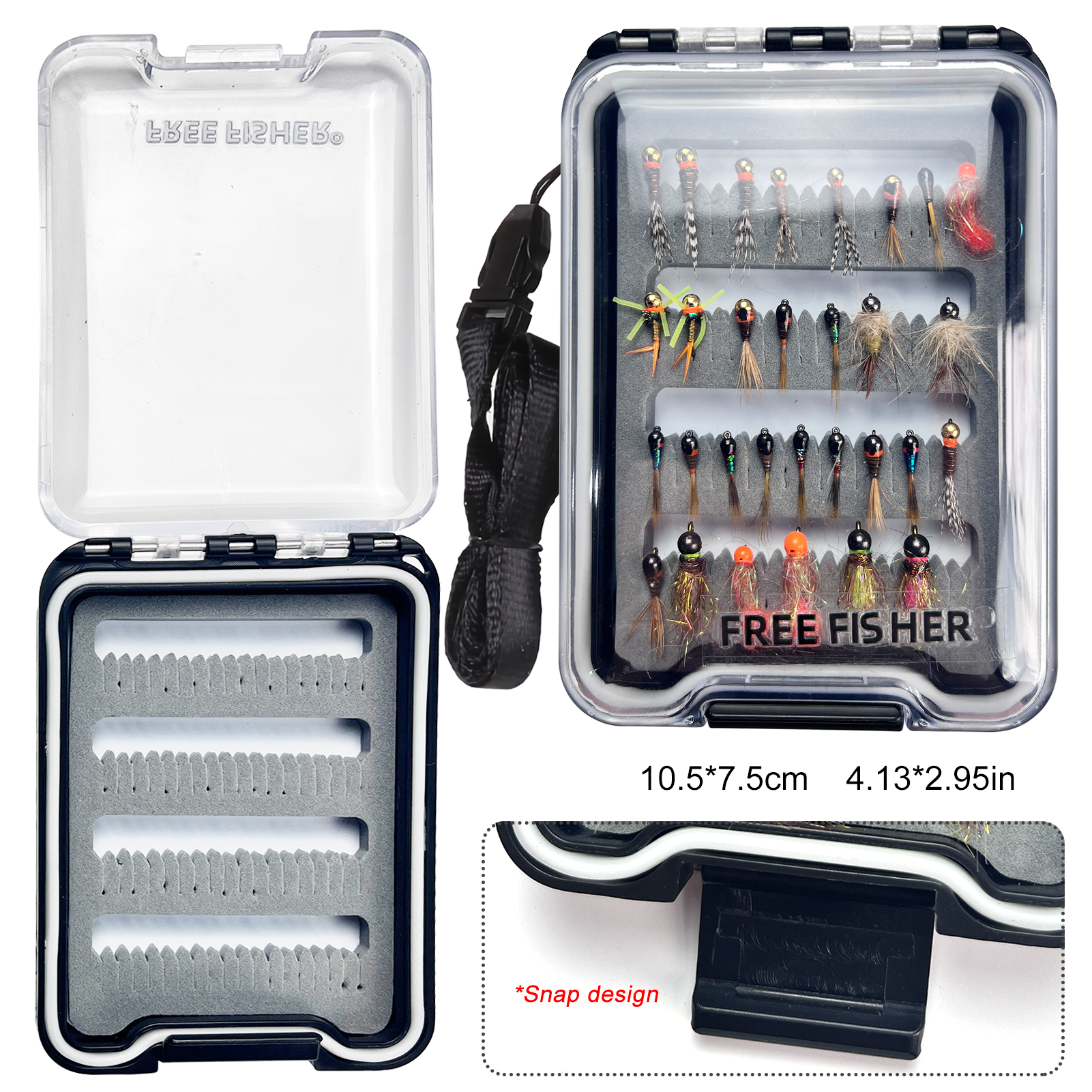 FREE FISHER Fishing Flies Set with Fly Box Squirmy Worm Nymph Flies Hooks Feather Fly Fishing Baits Tungsten Head Sharp Fishhook for Freshwater