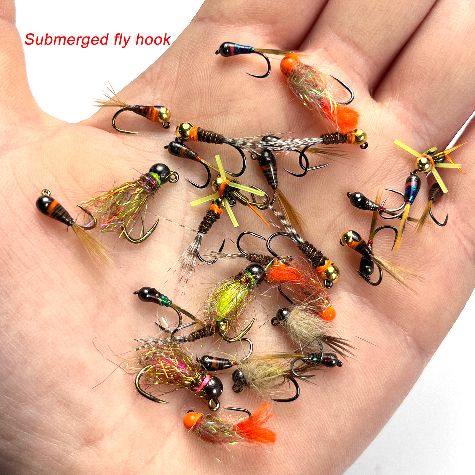 FREE FISHER Fishing Flies Set with Fly Box Squirmy Worm Nymph Flies Hooks Feather Fly Fishing Baits Tungsten Head Sharp Fishhook for Freshwater