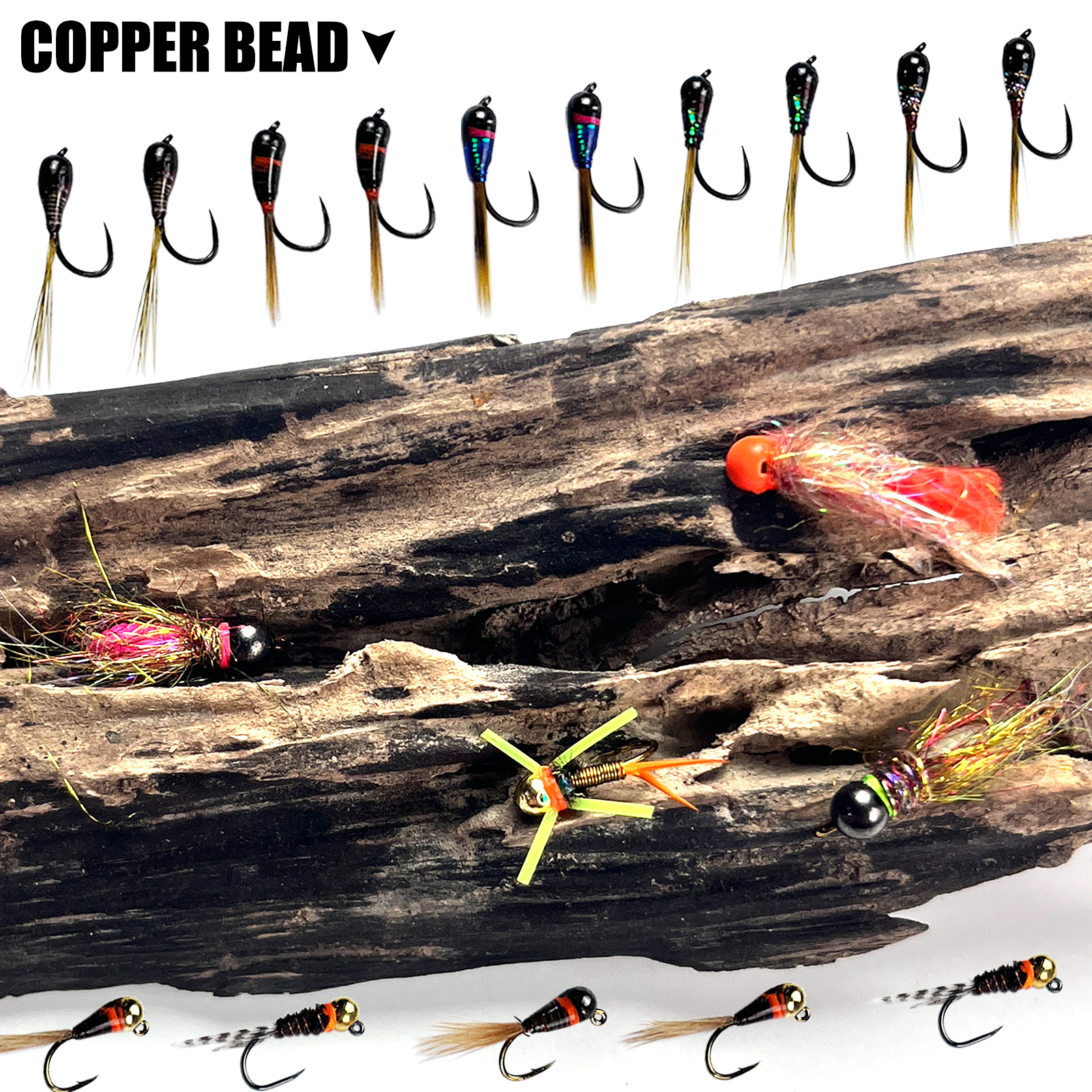 FREE FISHER Fishing Flies Set with Fly Box Squirmy Worm Nymph Flies Hooks Feather Fly Fishing Baits Tungsten Head Sharp Fishhook for Freshwater