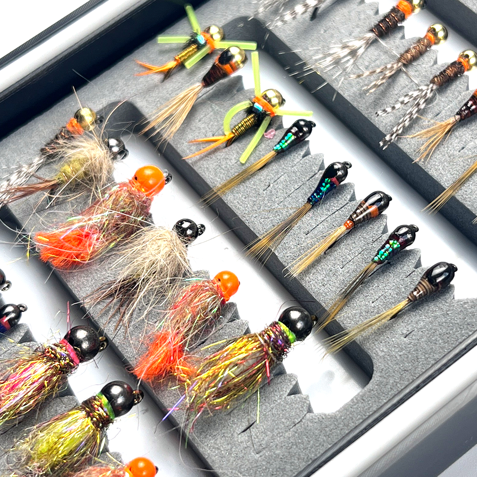 FREE FISHER Fishing Flies Set with Fly Box Squirmy Worm Nymph Flies Hooks Feather Fly Fishing Baits Tungsten Head Sharp Fishhook for Freshwater