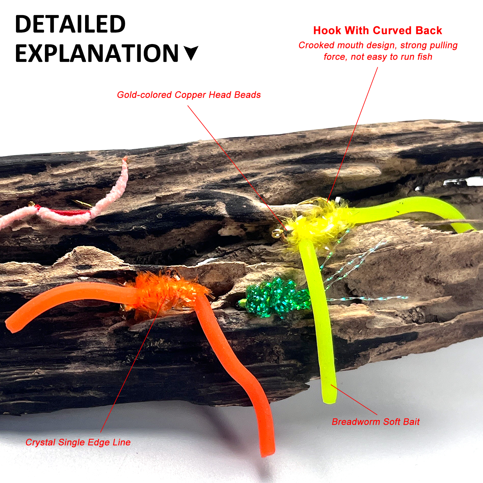 FREE FISHER Fishing Flies Set with Fly Box Squirmy Worm Nymph Flies Hooks Feather Fly Fishing Baits Tungsten Head Sharp Fishhook for Freshwater