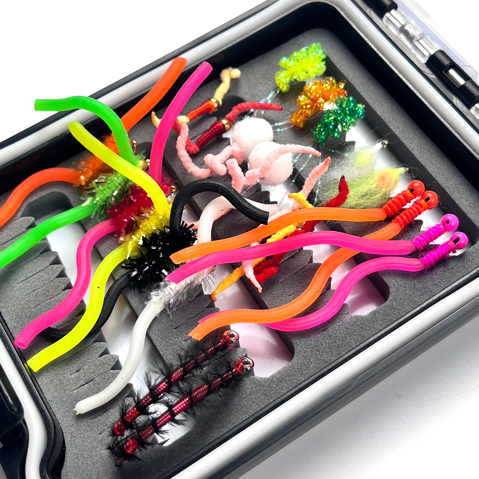 FREE FISHER Fishing Flies Set with Fly Box Squirmy Worm Nymph Flies Hooks Feather Fly Fishing Baits Tungsten Head Sharp Fishhook for Freshwater