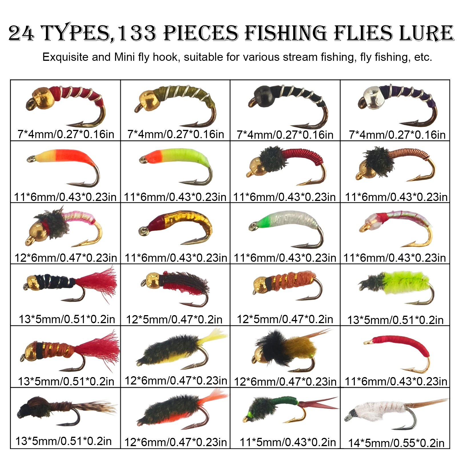 FREE FISHER Fishing Flies Lure Kit,133pcs/Box Fly Fishing Baits,Mixed Nymph Midge Dry Flies,Artificial Fish Baits for Freshwater