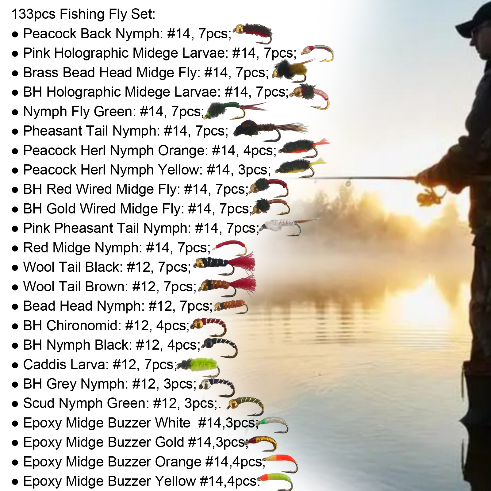 FREE FISHER Fishing Flies Lure Kit,133pcs/Box Fly Fishing Baits,Mixed Nymph Midge Dry Flies,Artificial Fish Baits for Freshwater