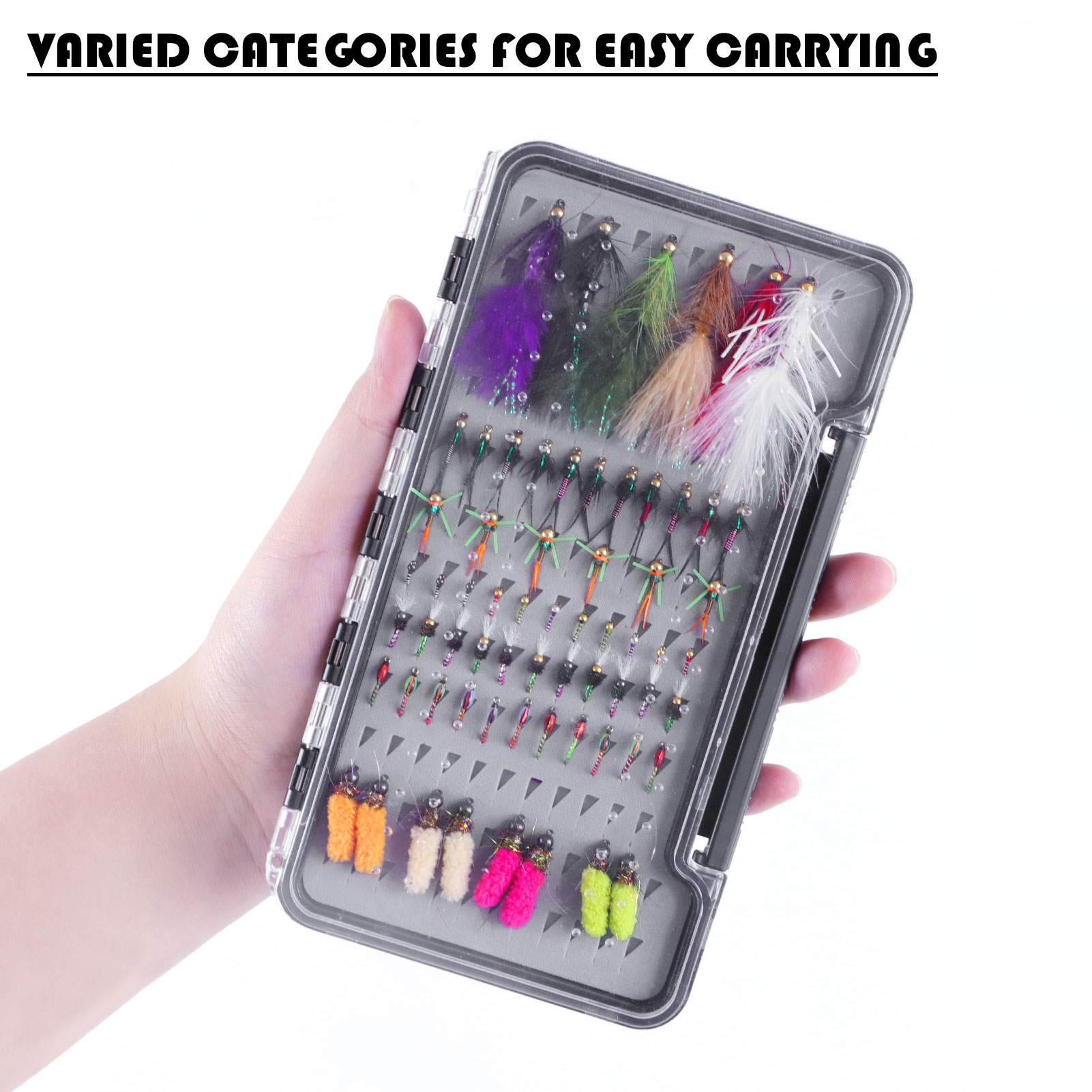FREE FISHER Fishing Flies Lure Kit,Fly Fishing Feather Baits,Mixed Nymph  Wet/Dry Flies,Streamers Artificial Baits Fly Hooks Box