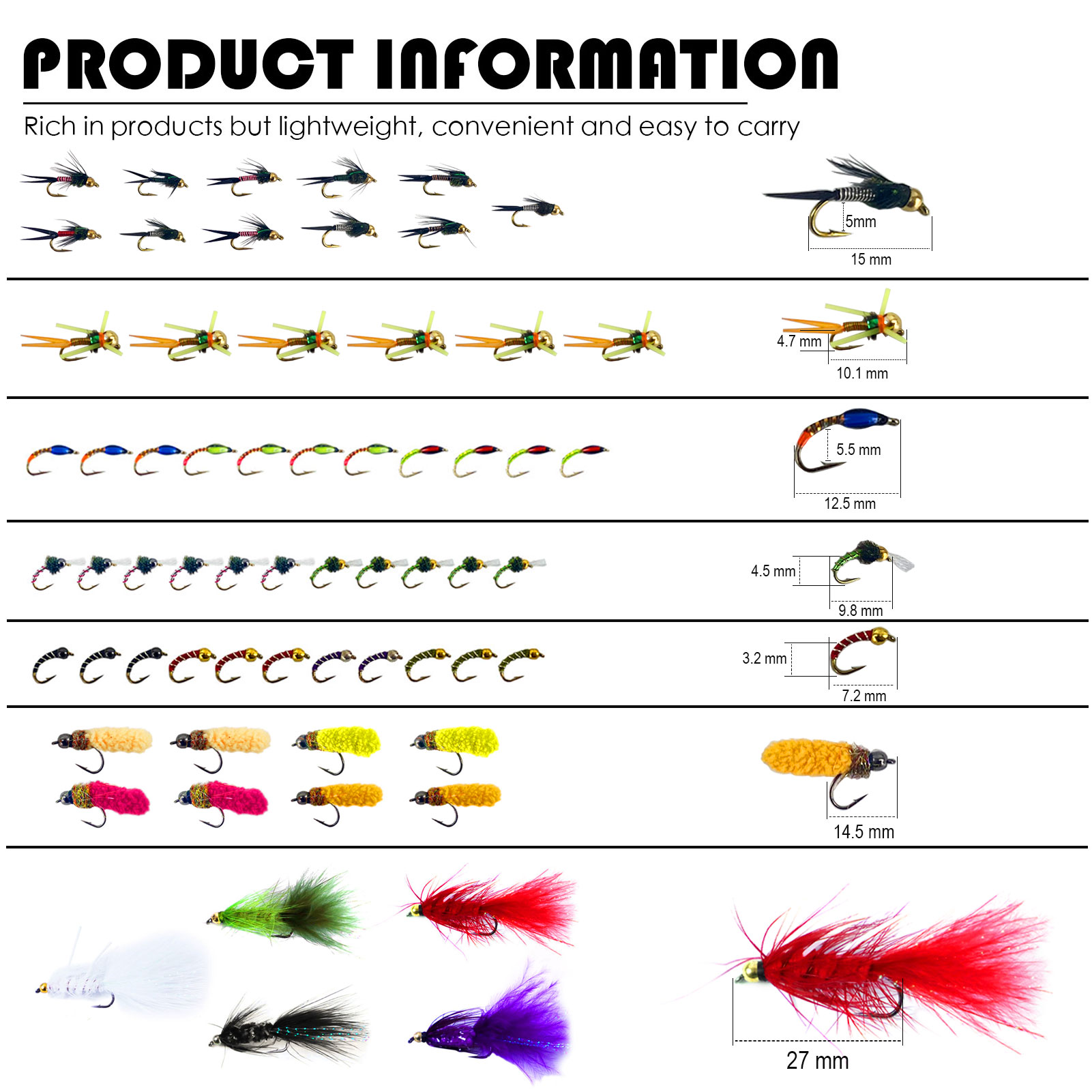 FREE FISHER Fishing Flies Lure Kit,Fly Fishing Feather Baits,Mixed Nymph  Wet/Dry Flies,Streamers Artificial Baits Fly Hooks Box
