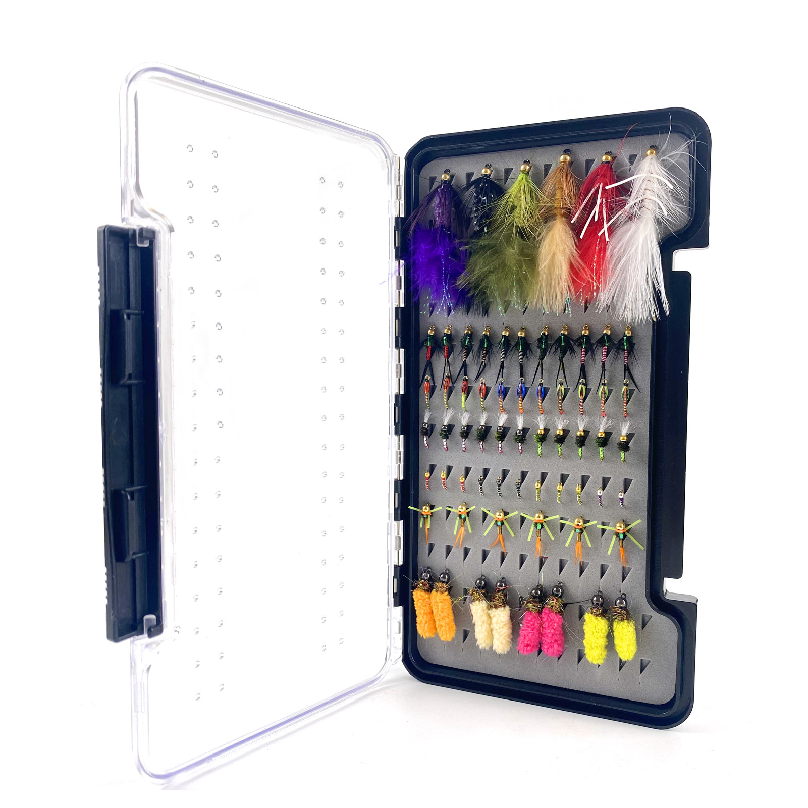 FREE FISHER Fishing Flies Lure Kit,Fly Fishing Feather Baits,Mixed Nymph  Wet/Dry Flies,Streamers Artificial Baits Fly Hooks Box