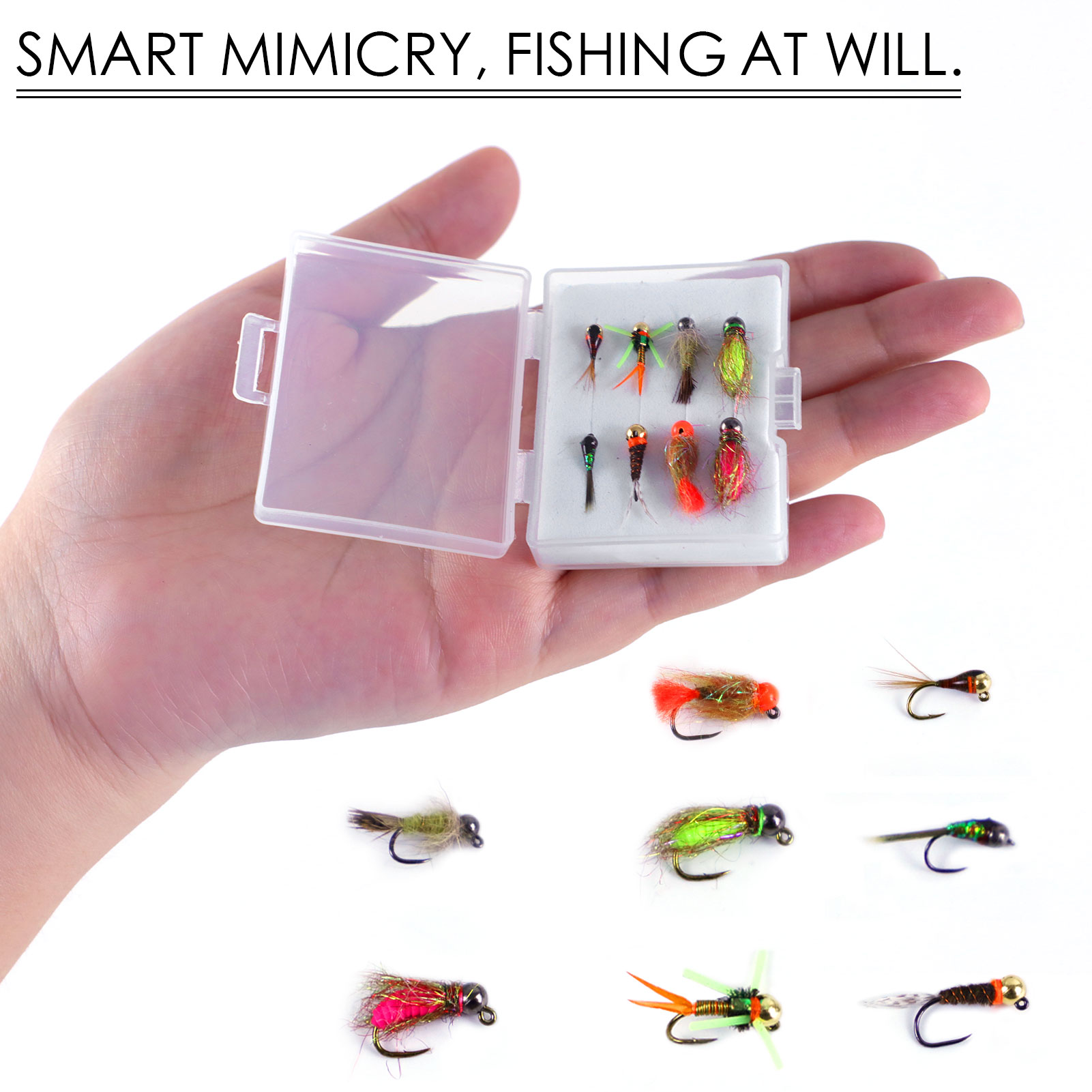 FREE FISHER Fishing Flies Lure Kit,Fly Fishing Feather Baits,Mixed Nymph  Wet/Dry Flies,Streamers Artificial Baits Fly Hooks Box