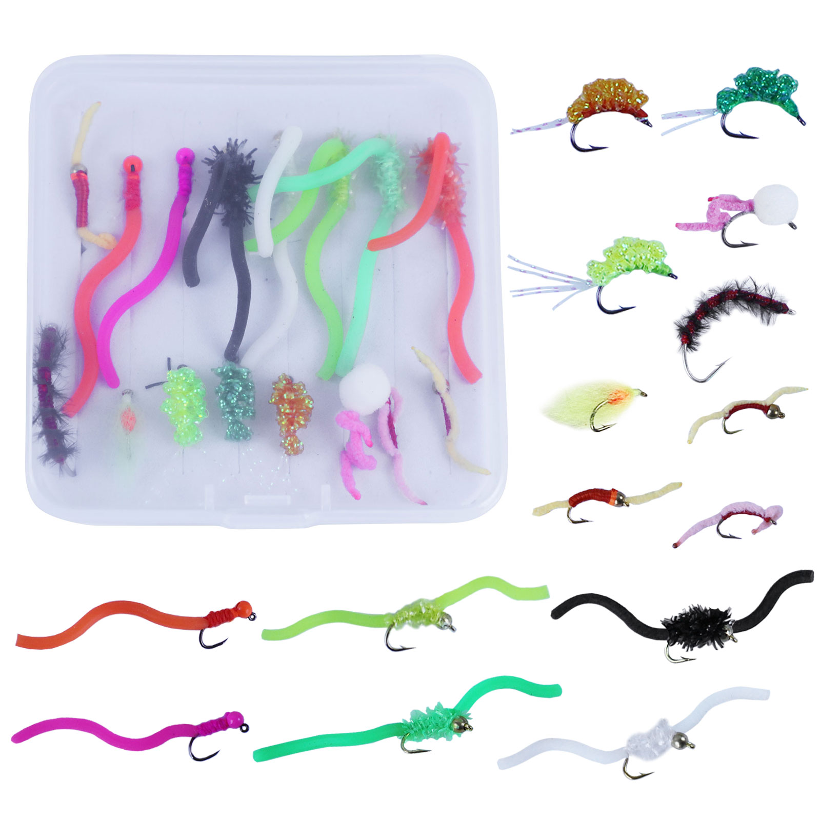 FREE FISHER Fishing Flies Lure Kit,Fly Fishing Feather Baits,Mixed Nymph  Wet/Dry Flies,Streamers Artificial Baits Fly Hooks Box