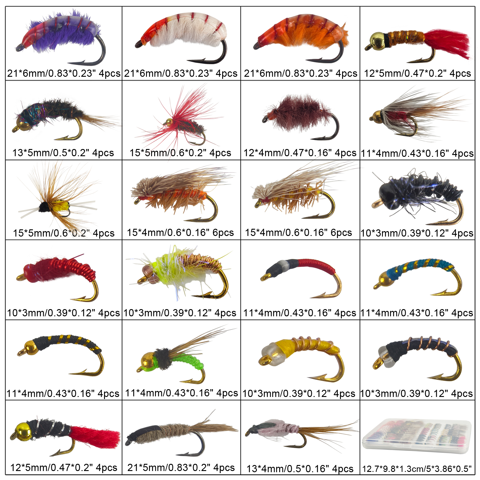 FREE FISHER Dry Wet Flies Kit,96pcs/Box Scud Nymph Caddis Zebra Midge Fly Caddis Sedge,Fly Fishing Baits,Fishing Fly Box,Fly Hook Lure for Trout
