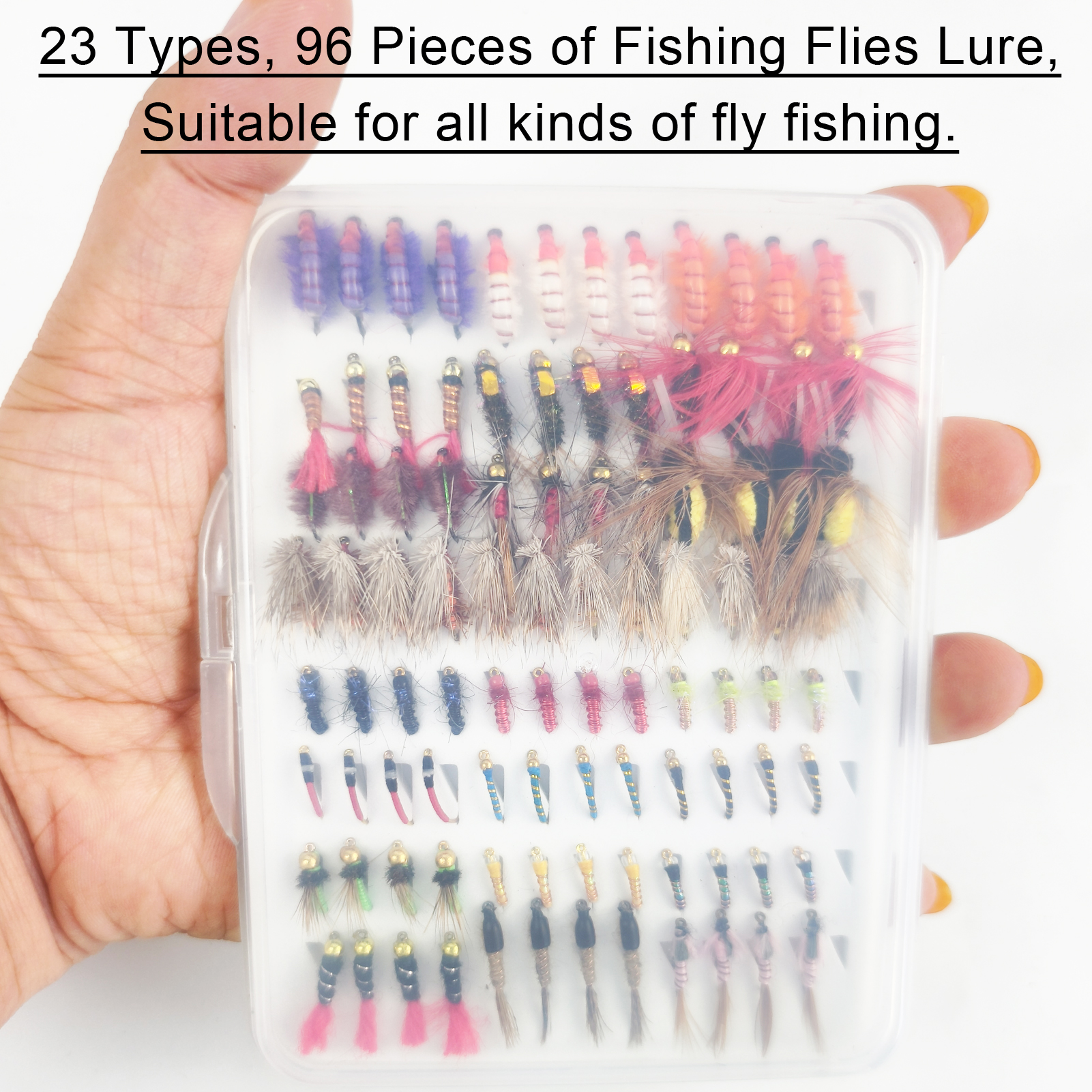 FREE FISHER Dry Wet Flies Kit,96pcs/Box Scud Nymph Caddis Zebra Midge Fly Caddis Sedge,Fly Fishing Baits,Fishing Fly Box,Fly Hook Lure for Trout