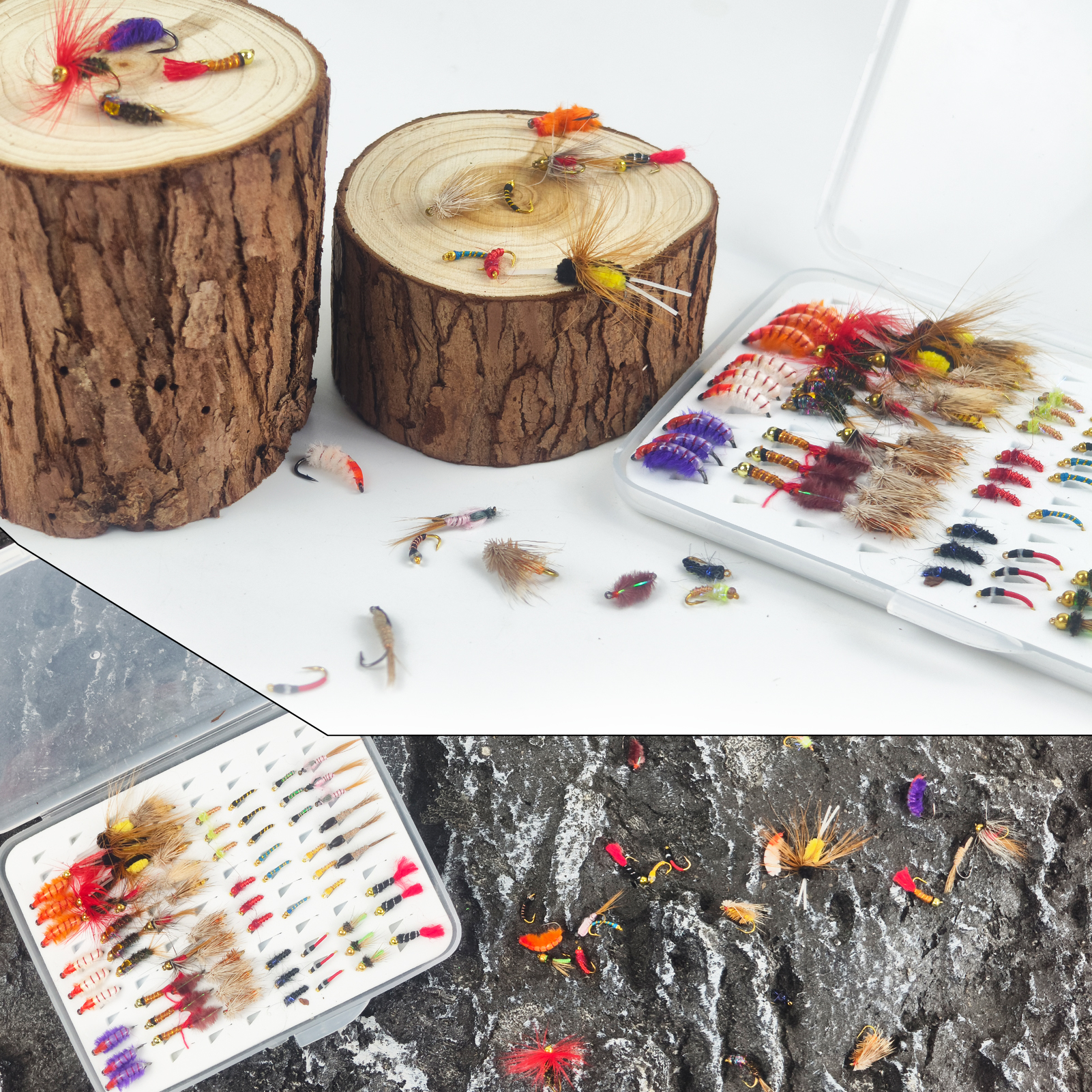 FREE FISHER Dry Wet Flies Kit,96pcs/Box Scud Nymph Caddis Zebra Midge Fly Caddis Sedge,Fly Fishing Baits,Fishing Fly Box,Fly Hook Lure for Trout