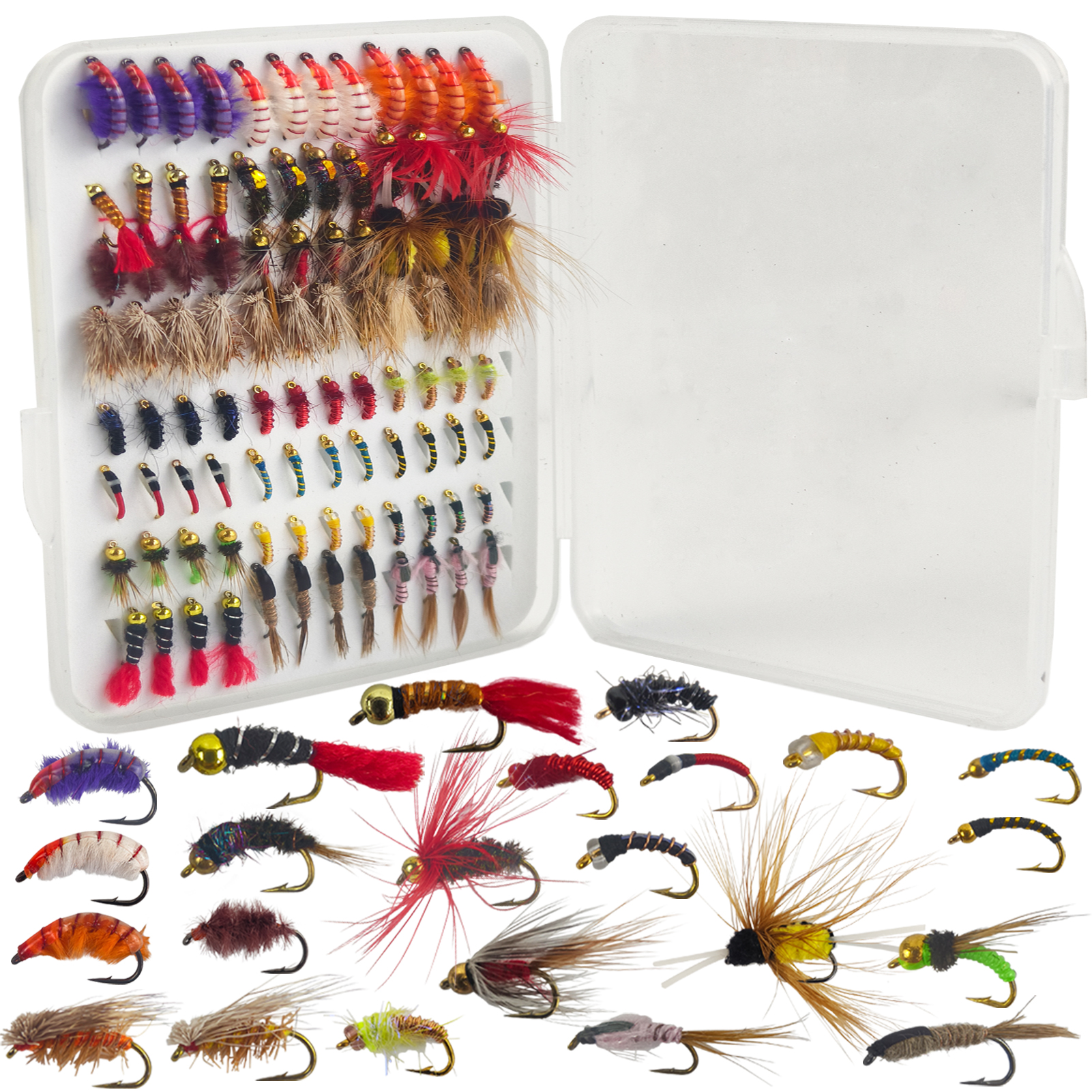 FREE FISHER Dry Wet Flies Kit,96pcs/Box Scud Nymph Caddis Zebra Midge Fly Caddis Sedge,Fly Fishing Baits,Fishing Fly Box,Fly Hook Lure for Trout