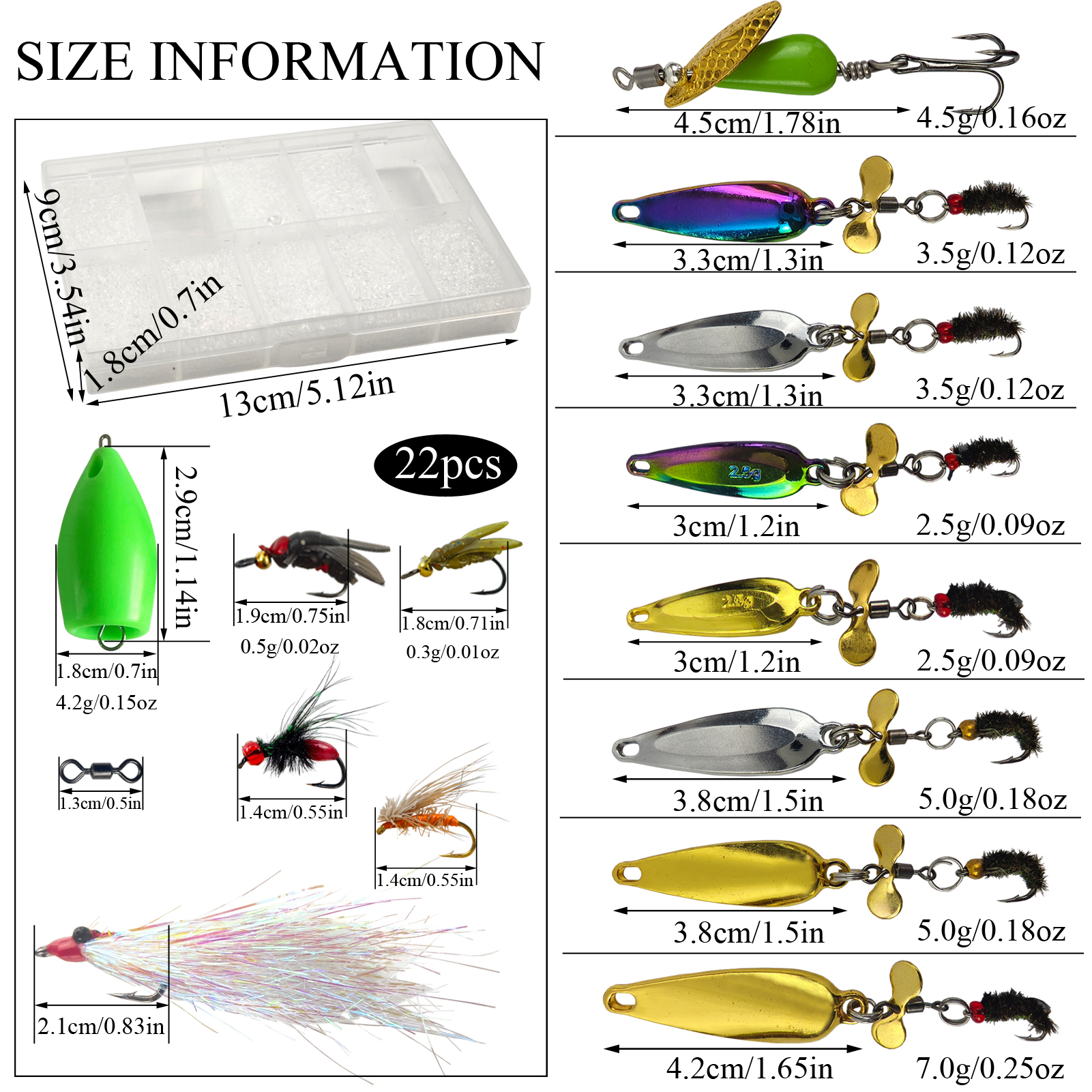 FREE FISHER 22pcs/Lot Fishing Composite Spoon Baits,Fly Fishing Lures,Metal Bladed Spinnerbaits,Casting Rotation Soft Flies Kit
