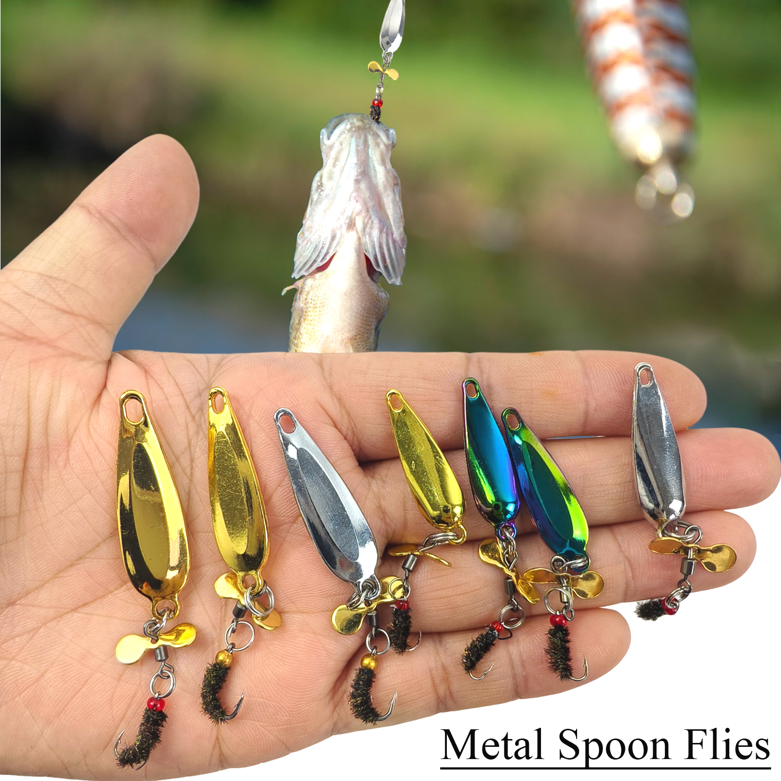 FREE FISHER 22pcs/Lot Fishing Composite Spoon Baits,Fly Fishing Lures,Metal Bladed Spinnerbaits,Casting Rotation Soft Flies Kit