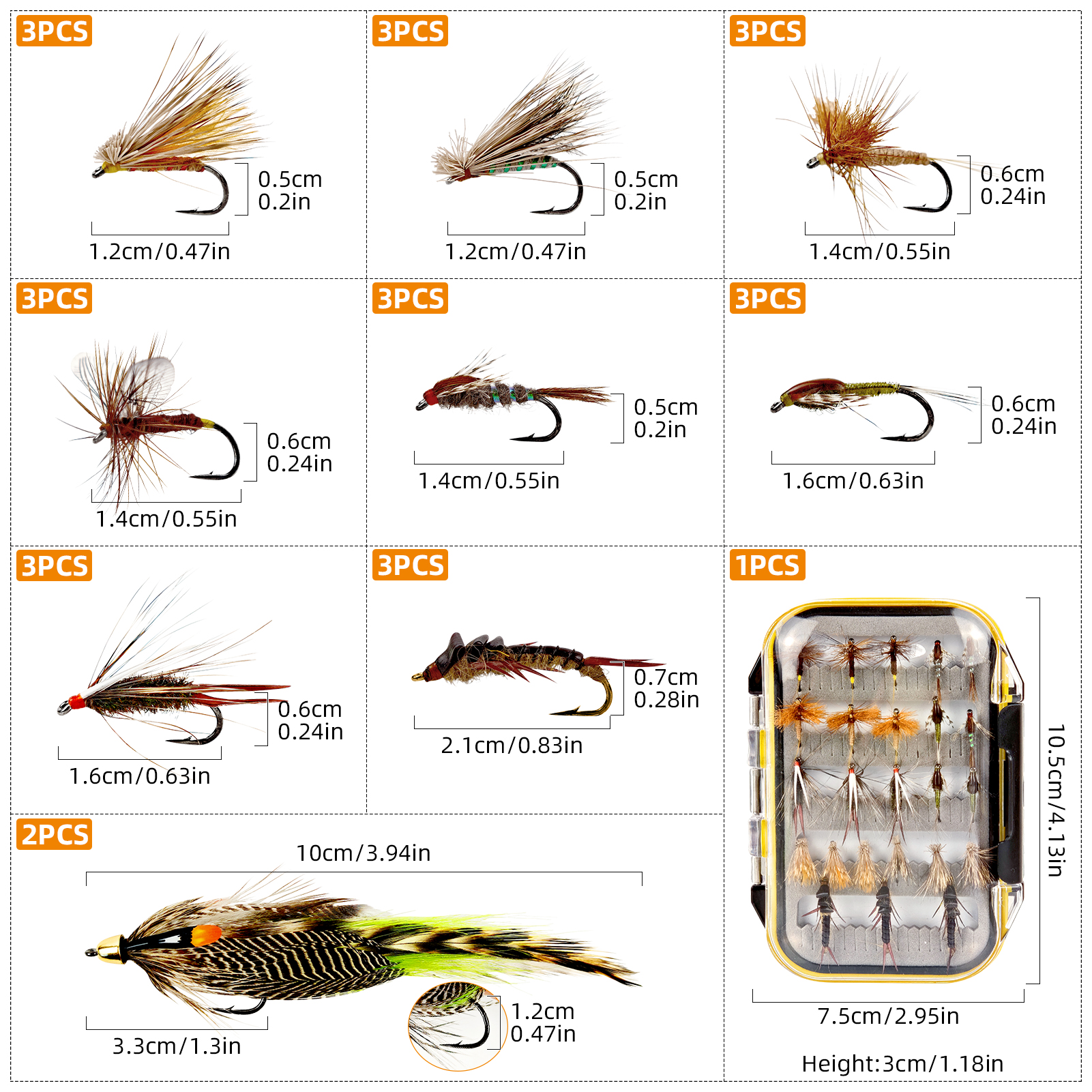 FREE FISHER 26pcs/Box Nymph Fly Assortment,Dry Flies Natural Fly Fishing Baits,Lifelike Parachute Wet Minnow Lure for Trout Bass