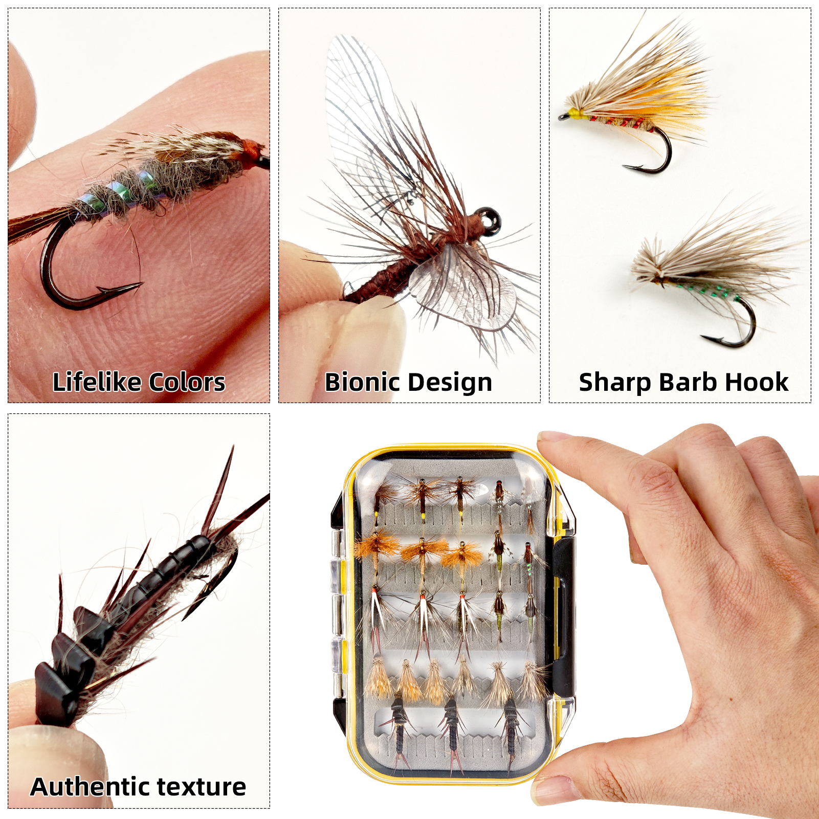 FREE FISHER 26pcs/Box Nymph Fly Assortment,Dry Flies Natural Fly Fishing Baits,Lifelike Parachute Wet Minnow Lure for Trout Bass