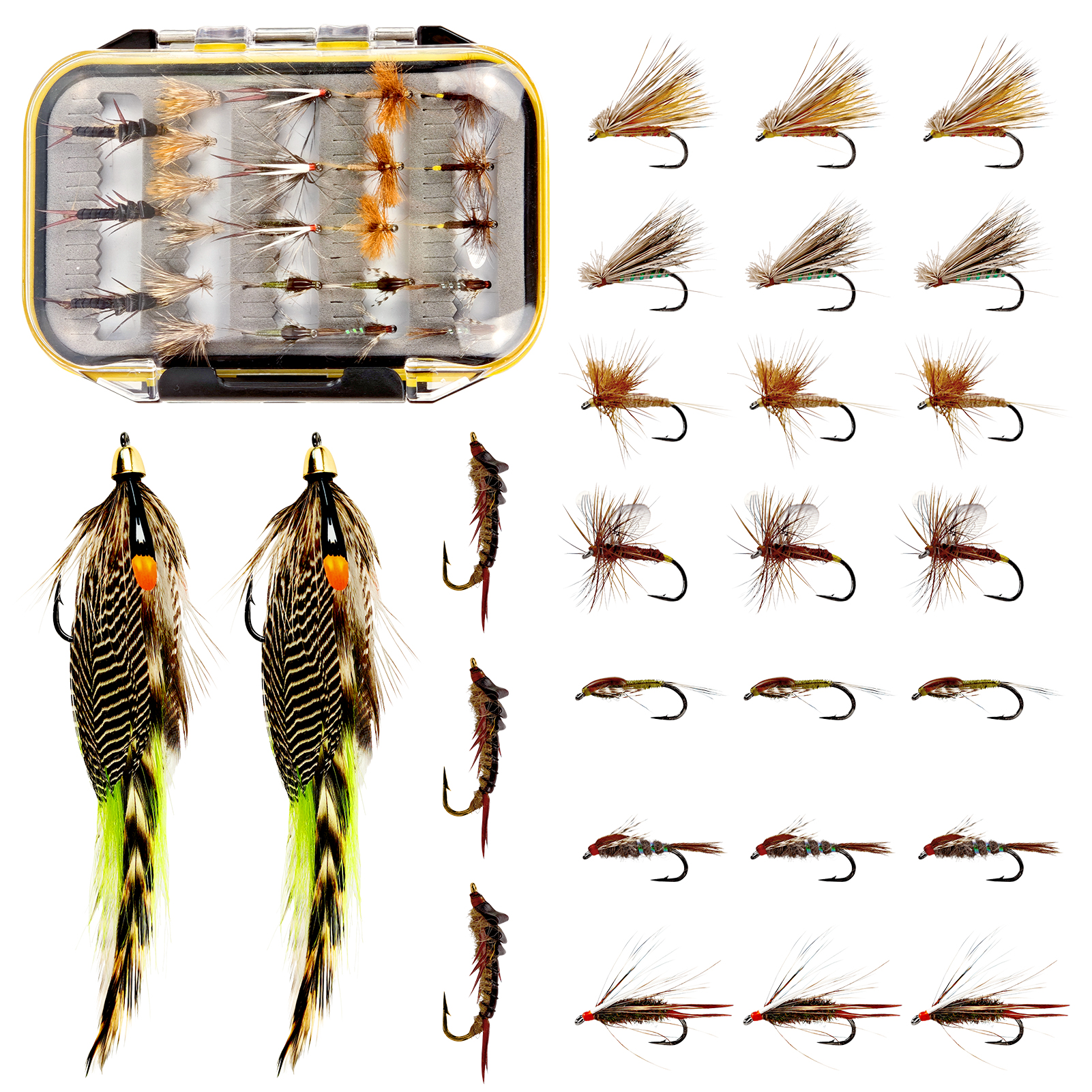 FREE FISHER 26pcs/Box Nymph Fly Assortment,Dry Flies Natural Fly Fishing Baits,Lifelike Parachute Wet Minnow Lure for Trout Bass