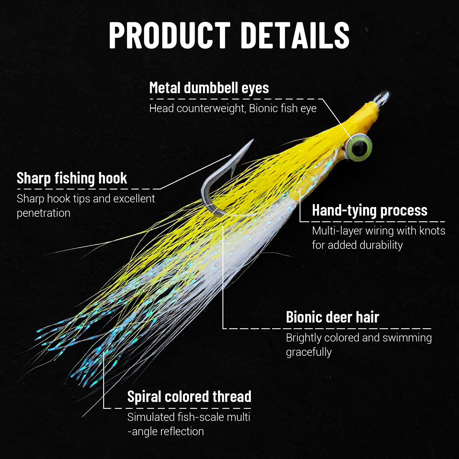 FREE FISHER 6pcs/Box Skinny Clouser Minnow Fishing Flies,Fly Fishing Hook 2# 4# 1/0# 2/0# Streamer Fly Baits for Bass Trout Pike 