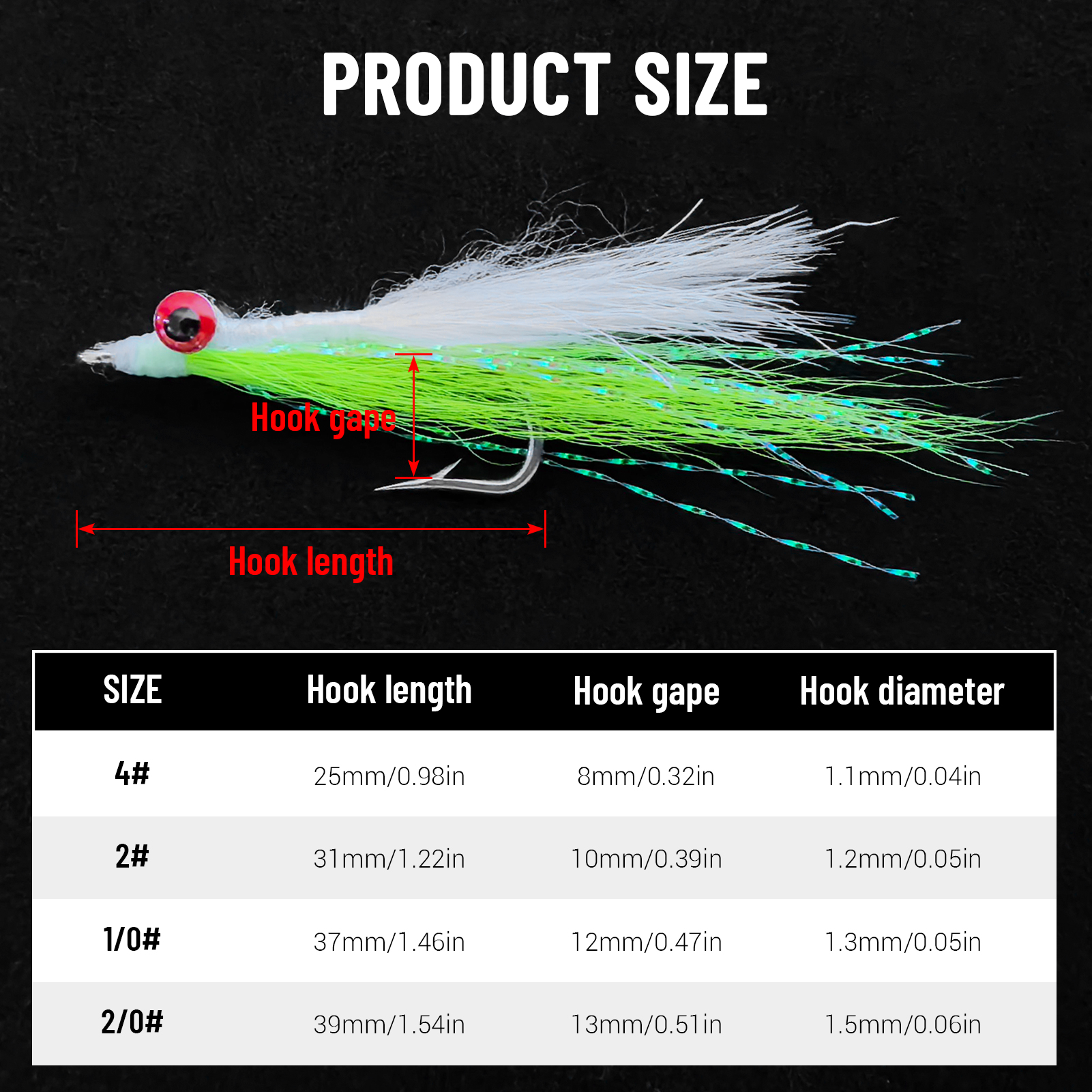 FREE FISHER 6pcs/Box Skinny Clouser Minnow Fishing Flies,Fly Fishing Hook 2# 4# 1/0# 2/0# Streamer Fly Baits for Bass Trout Pike 