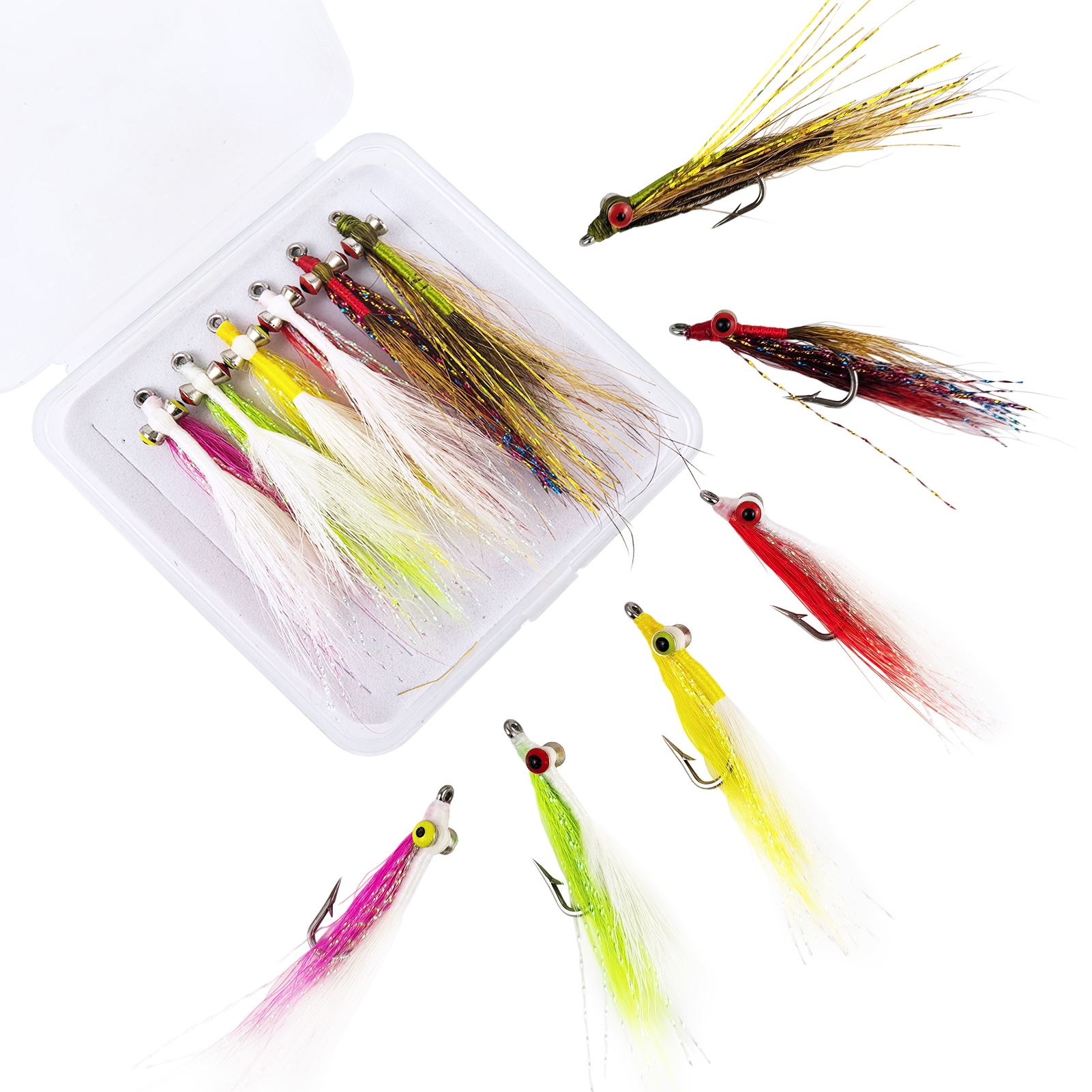 FREE FISHER 6pcs/Box Skinny Clouser Minnow Fishing Flies,Fly Fishing Hook 2# 4# 1/0# 2/0# Streamer Fly Baits for Bass Trout Pike 