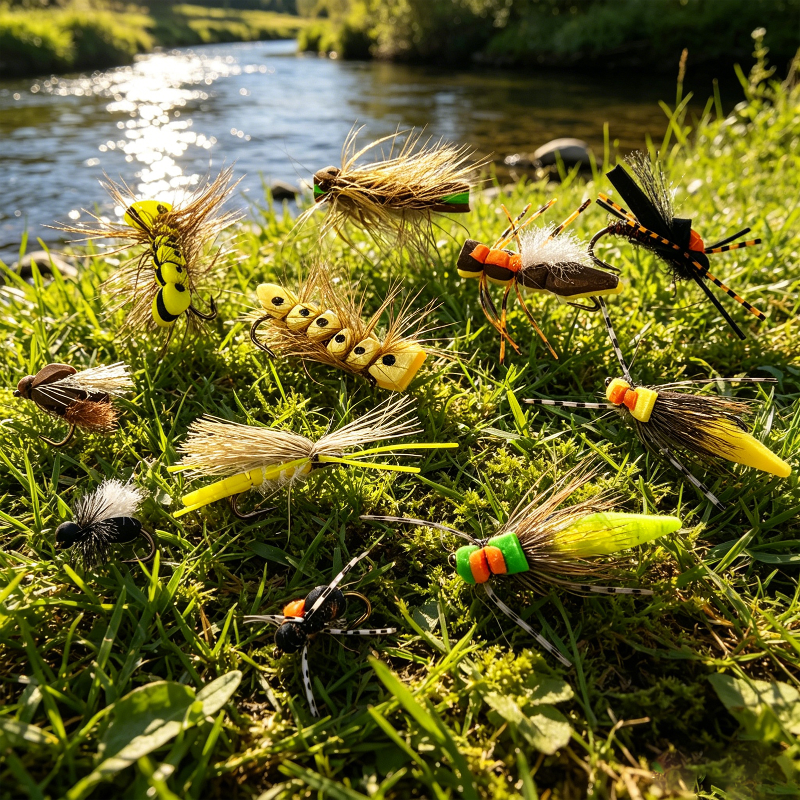 FREE FISHER 33pcs/Box Foam Flies Assortment,Topwater Hoppers Chernobyl Ants Bugs,Dry Fly Fishing Trout Artificial Baits with Box 