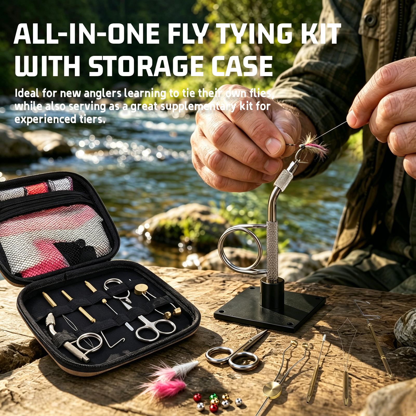 FREE FISHER 135pcs/Lot Fly Fishing Tying Tools Kit,Tying Flies Holder,Whip Finisher Bobin Scissors,Materials Threader Knotter