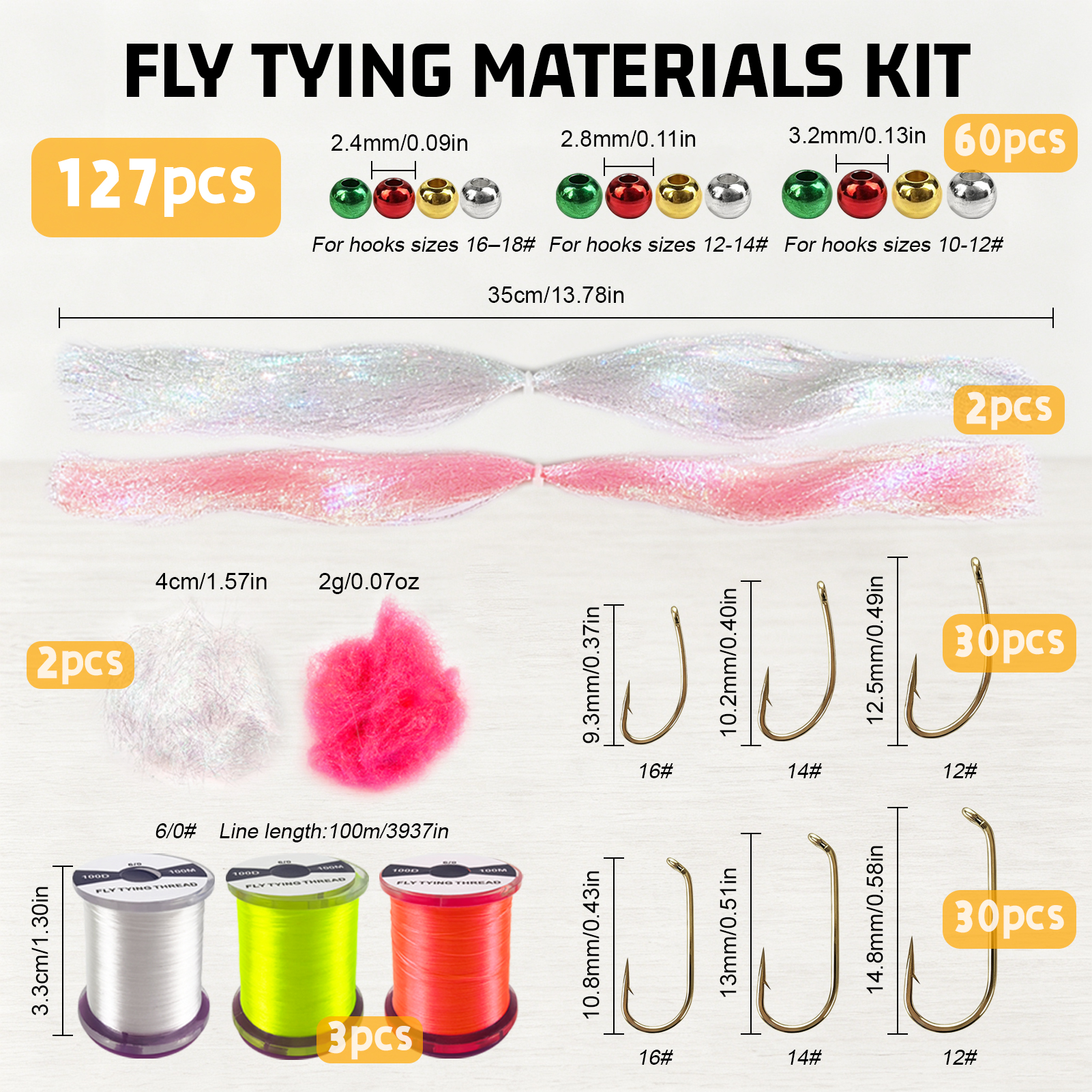 FREE FISHER 135pcs/Lot Fly Fishing Tying Tools Kit,Tying Flies Holder,Whip Finisher Bobin Scissors,Materials Threader Knotter