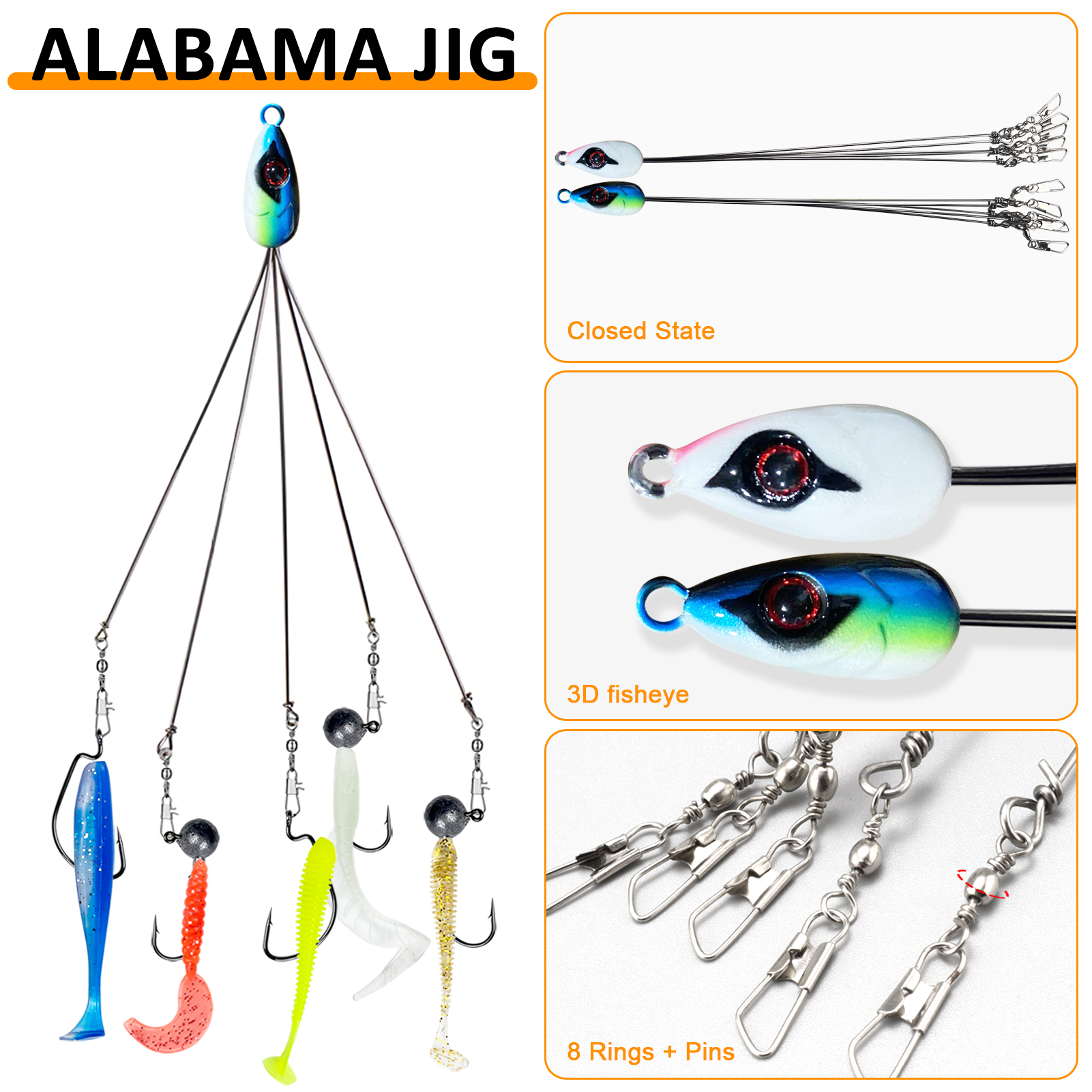 FREE FISHER Fishing Alabama Rig Baits,Jig Head Hook with Umbrella Rigs,Soft Worm Lures,Crank Hooks Swivels Fishing Tackle Box 