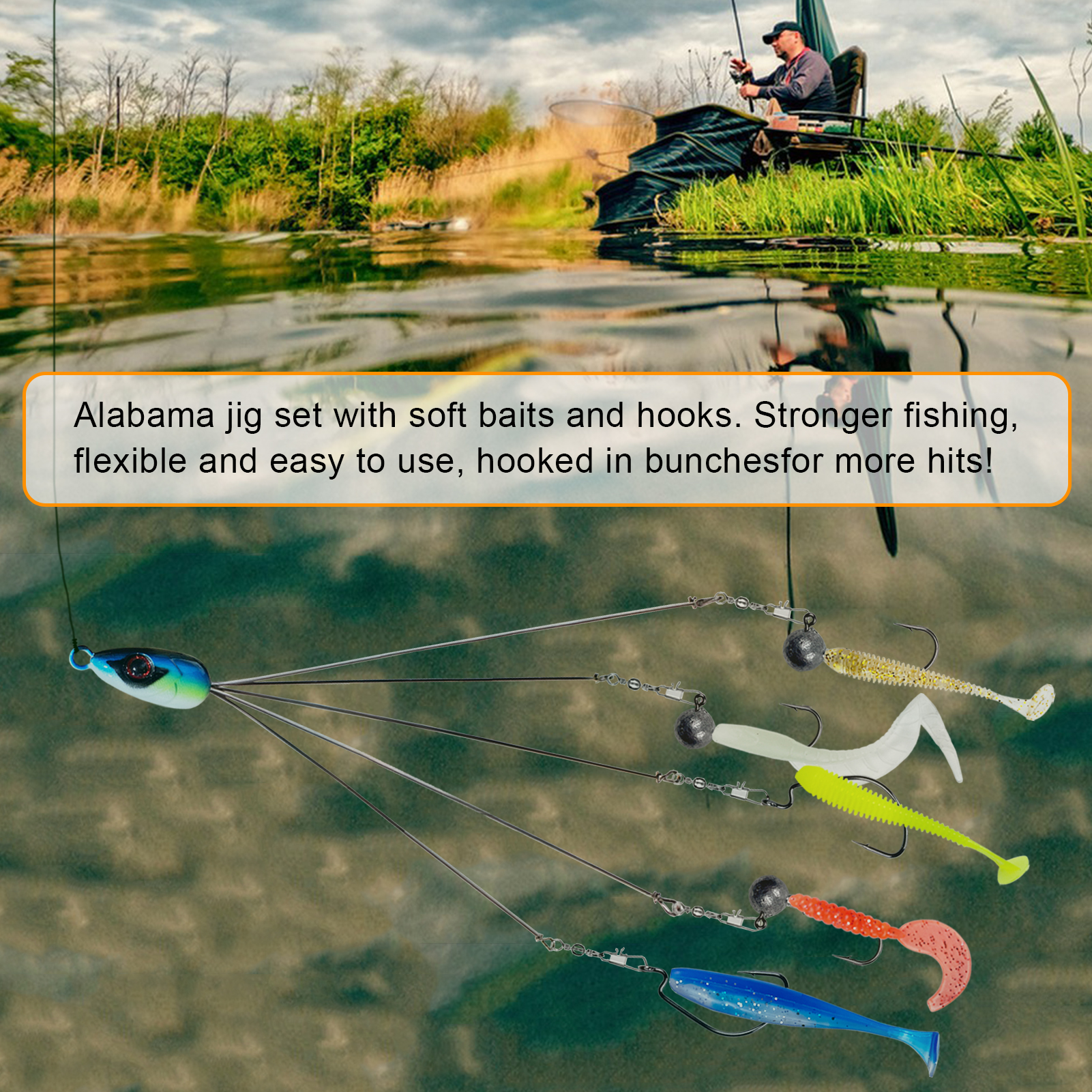 FREE FISHER 63pcs/Box Fishing Soft Lures Set Umbrella Rigs with 5-Arm Alabama Rig Baits Hooks Fishing Tackle Box for Freshwater/Saltwater