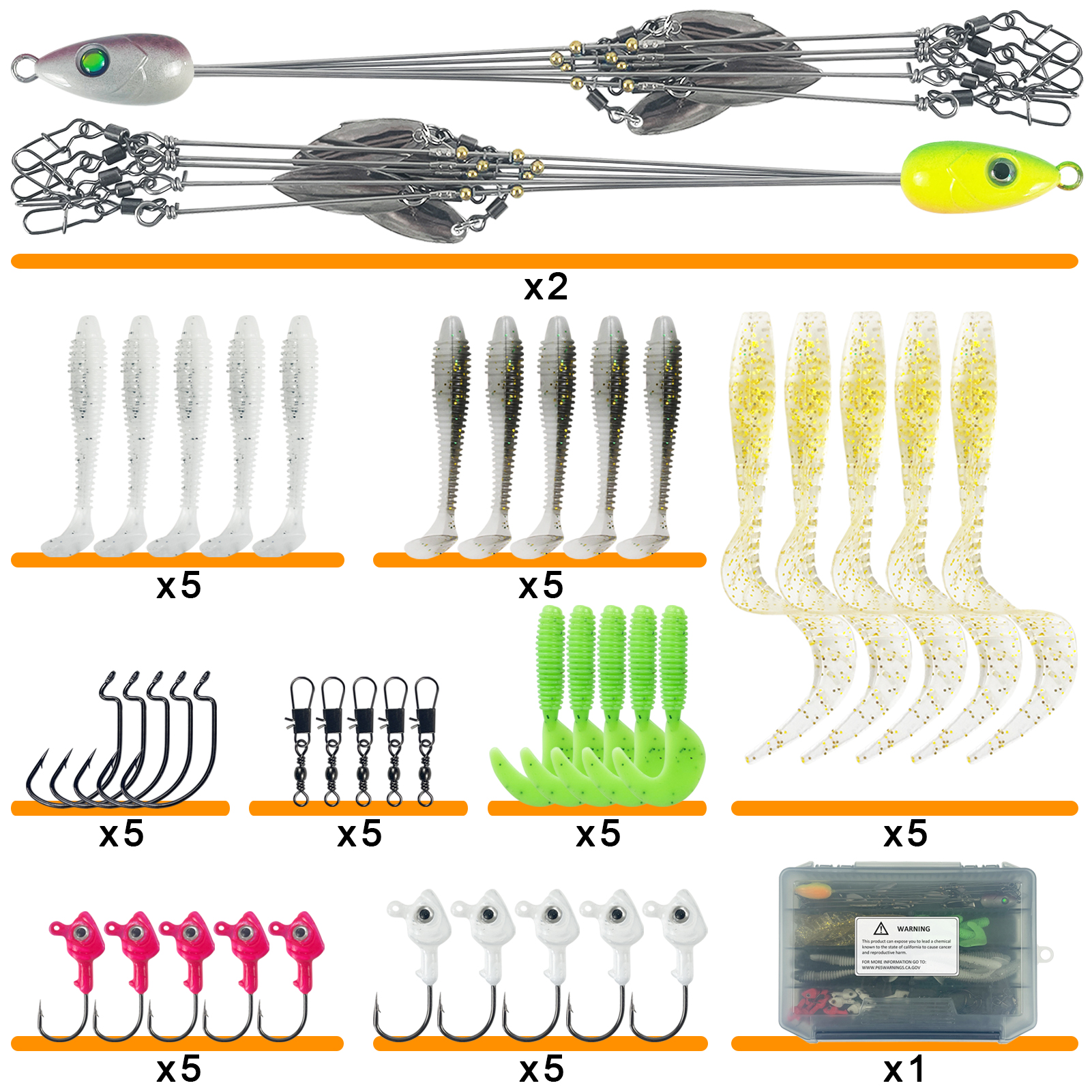 FREE FISHER Fishing Alabama Rig Baits,Jig Head Hook with Umbrella Rigs,Soft Worm Lures,Crank Hooks Swivels Fishing Tackle Box 