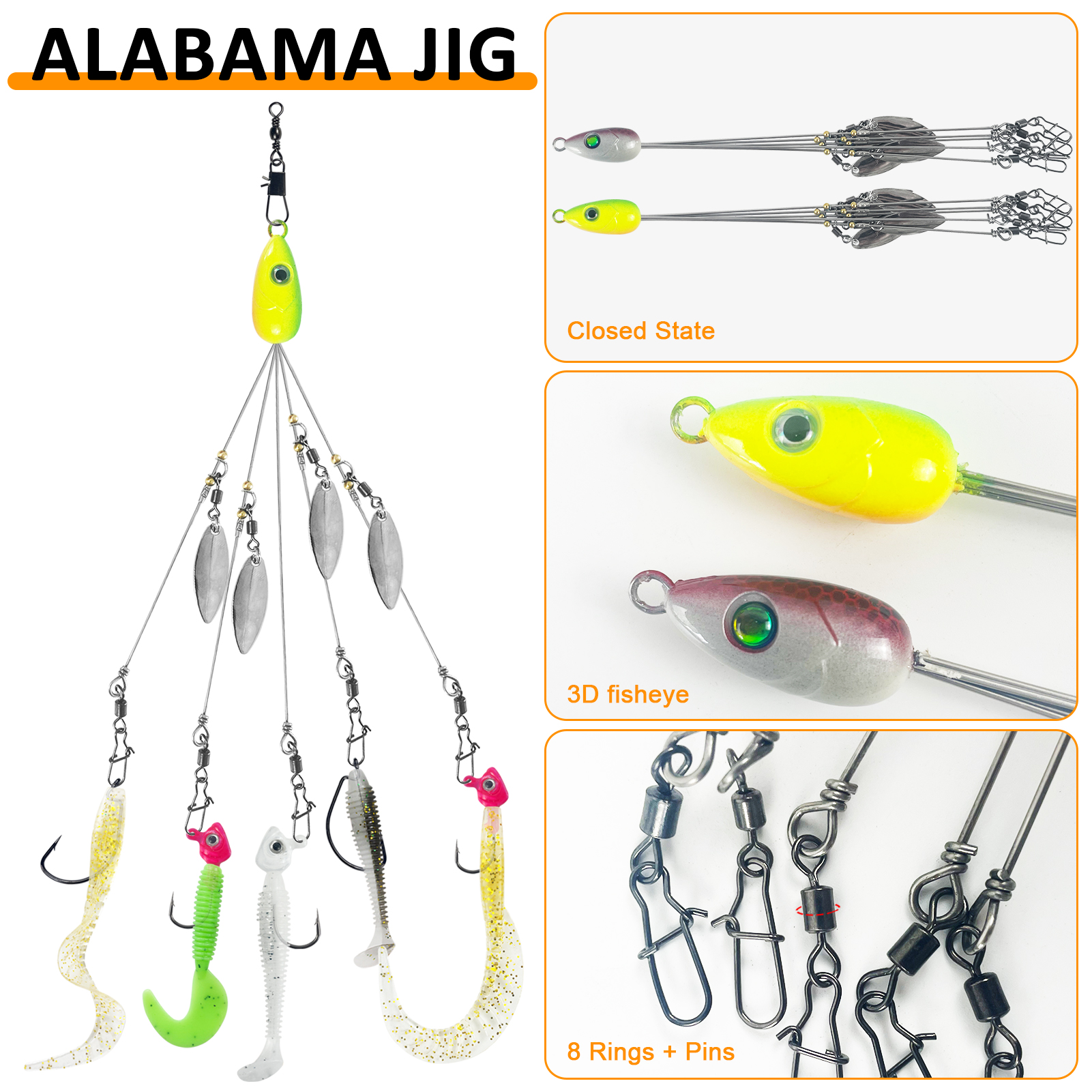 FREE FISHER Fishing Alabama Rig Baits,Jig Head Hook with Umbrella Rigs,Soft Worm Lures,Crank Hooks Swivels Fishing Tackle Box 
