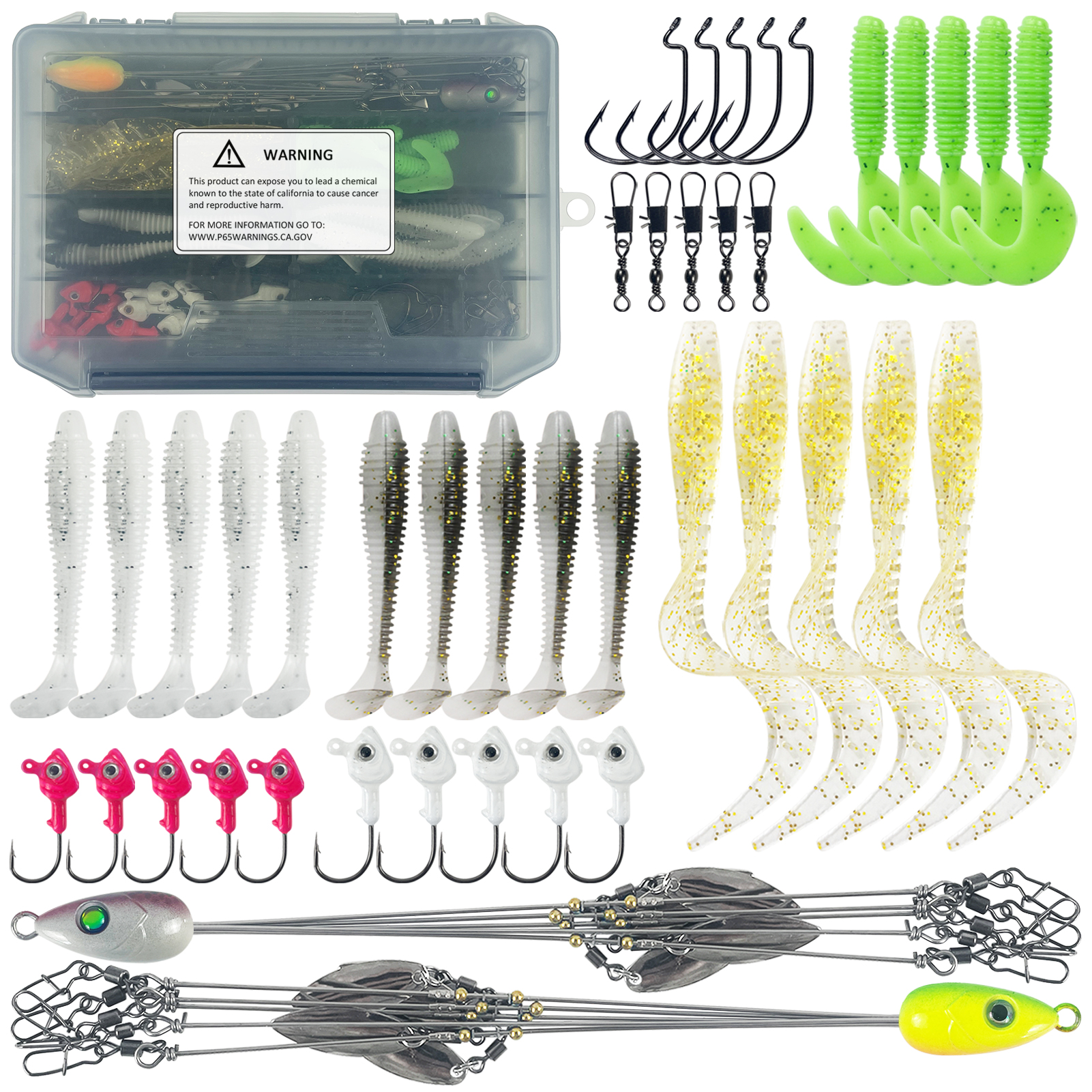 FREE FISHER Fishing Alabama Rig Baits,Jig Head Hook with Umbrella Rigs,Soft Worm Lures,Crank Hooks Swivels Fishing Tackle Box 