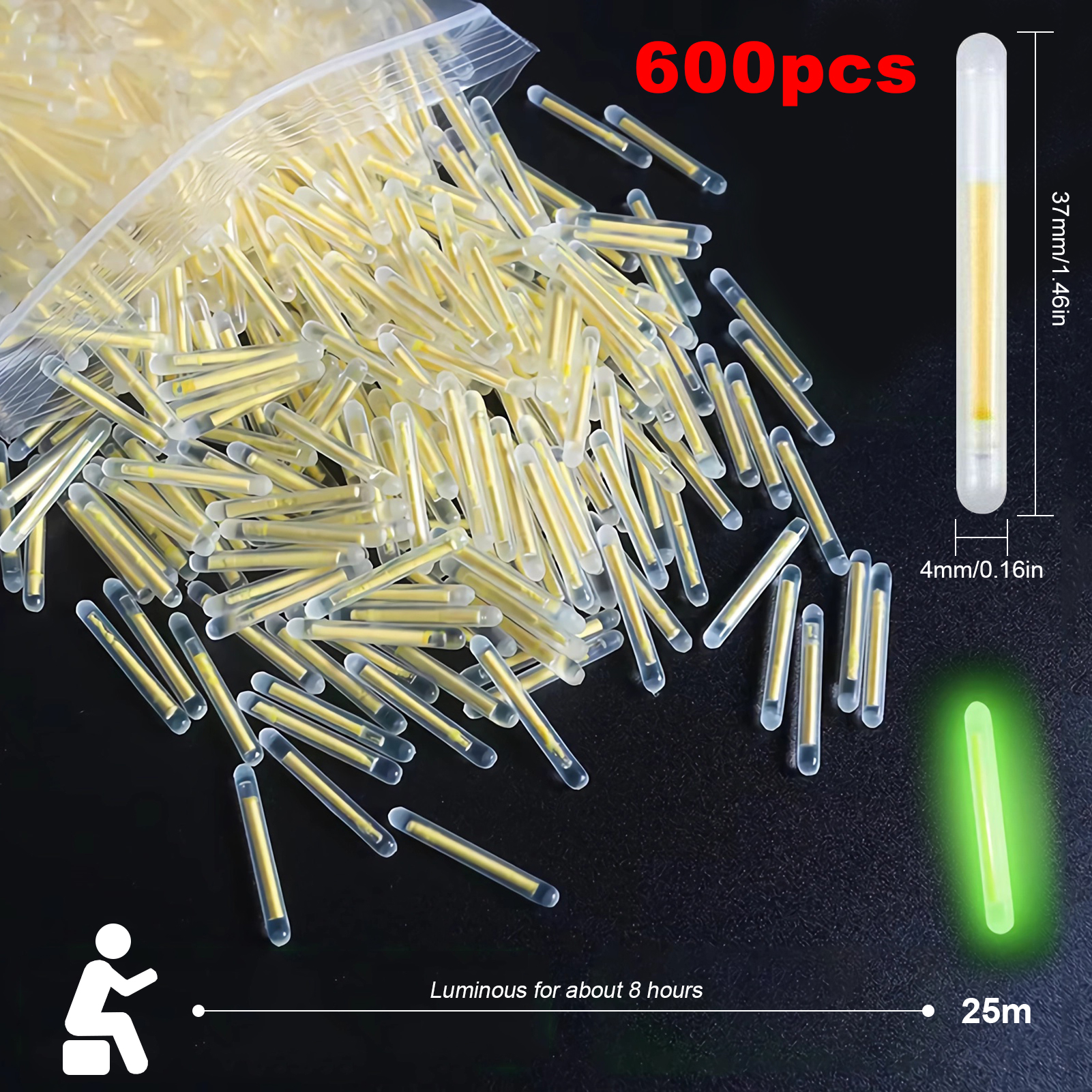 FREE FISHER 600pcs/Lot Fishing Glow Sticks 37mm Fishing Rod Floats Green Fluorescent Lightsticks Bobbers Night Fishing Tackle Accessories