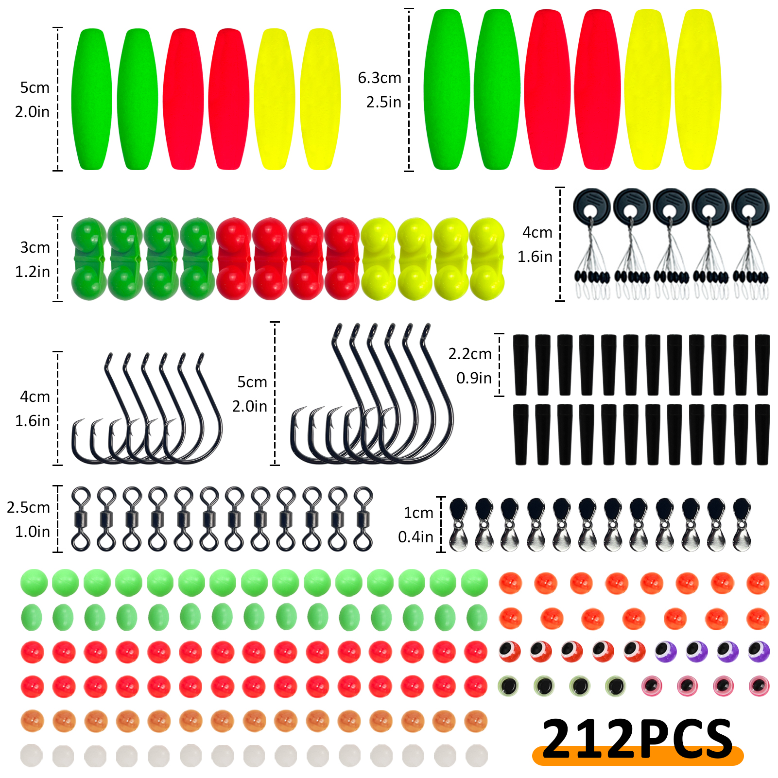 FREE FISHER 212pcs/Lot Foam Fishing Floats Kit with Beads Hooks Space Beans Swivels Fishing Rig Baits Accessories Bobbers Buoy Assorted Set