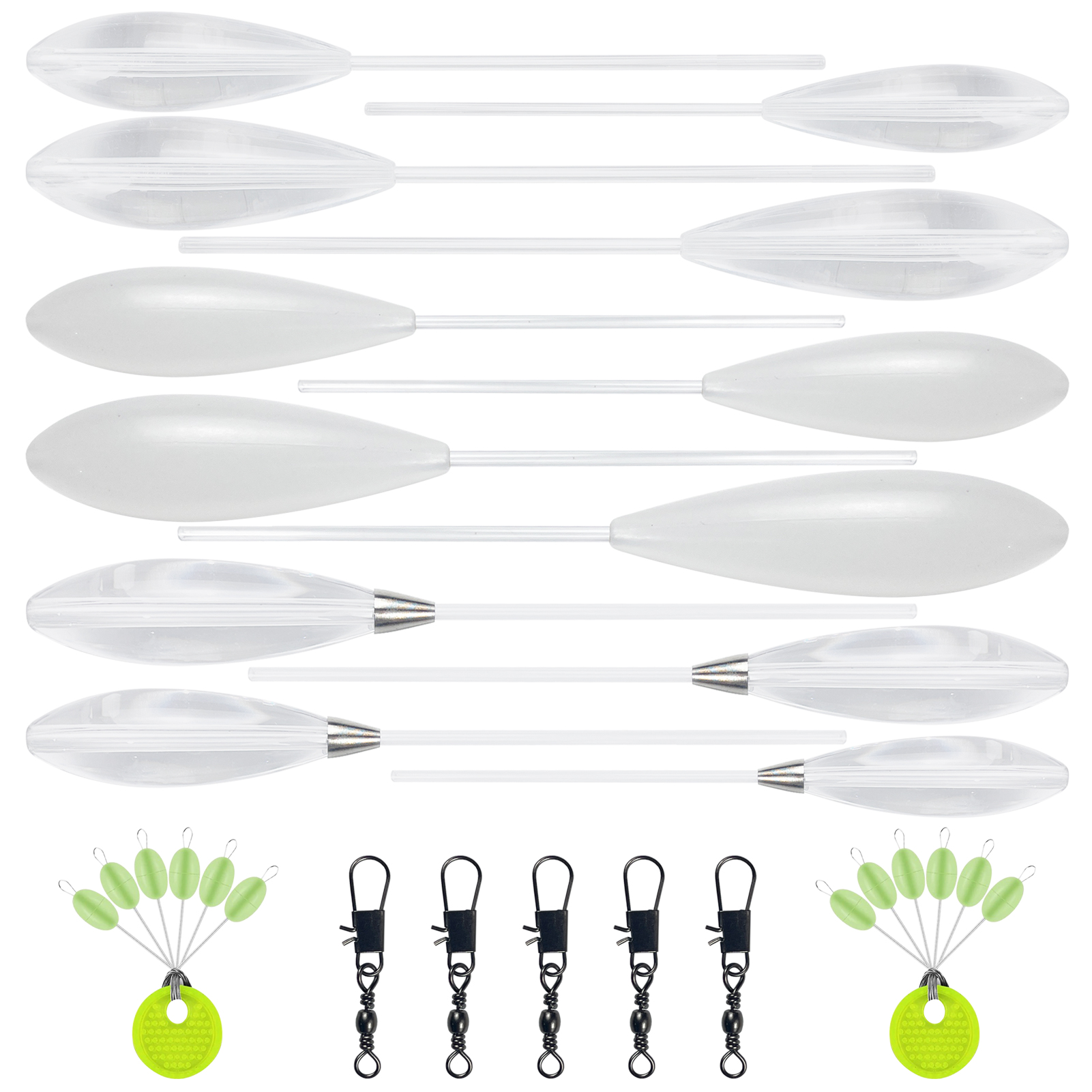 FREE FISHER 25-29pcs Fishing Floats Set 8-20g Throwing Upward Bobber Acrylic Long Casting Fishing Buoy Space Beans Swivels Kit for Carp Bass