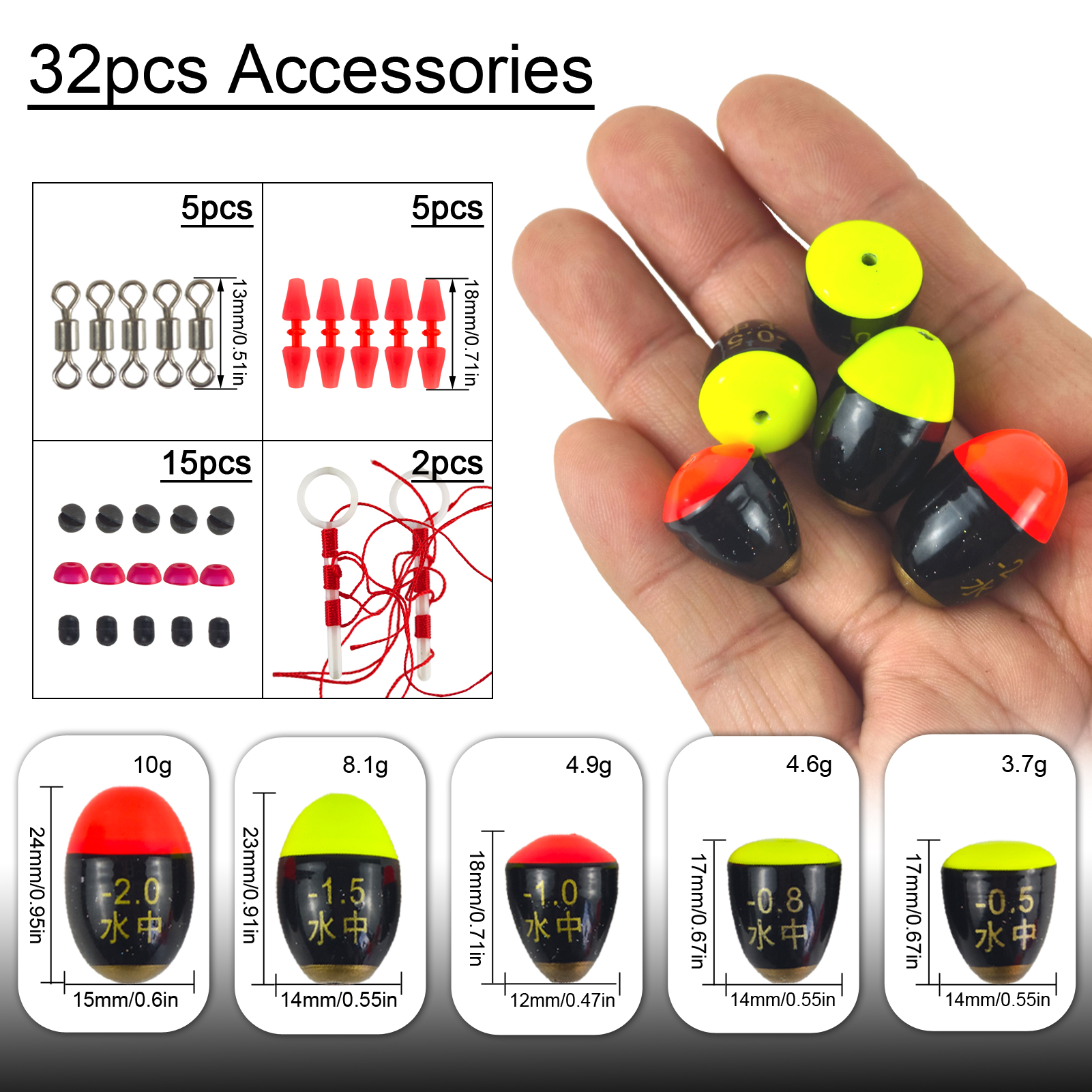 FREE FISHER 38pcs/Lot Rock Fishing Floats Kit,Paulownia Wood Corks Buoy,0.5-2.0 Long Casting Bobber,Apo Float DIY Fishing Rigs