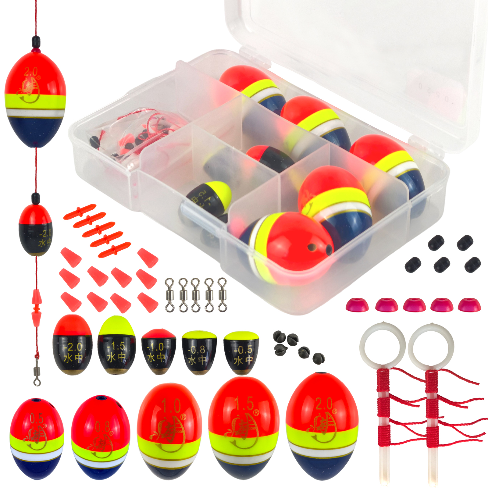 FREE FISHER 38pcs/Lot Rock Fishing Floats Kit,Paulownia Wood Corks Buoy,0.5-2.0 Long Casting Bobber,Apo Float DIY Fishing Rigs