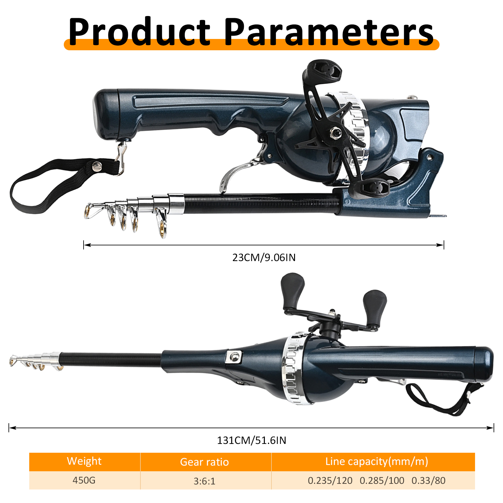 FREE FISHER Portable Folded Fishing Rod Reel One-Piece 1.31m Casting Sea Fishing Telescopic Pole Integrated Spinning Drum Wheel 