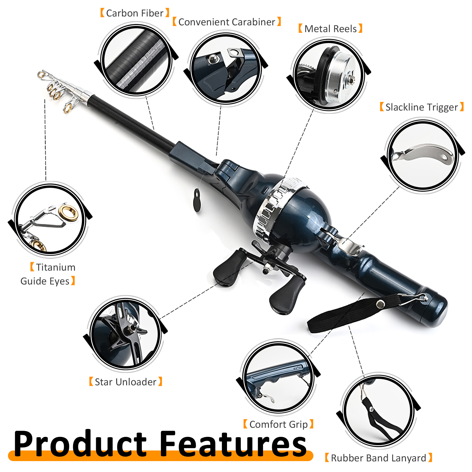 FREE FISHER Portable Folded Fishing Rod Reel One-Piece 1.31m Casting Sea Fishing Telescopic Pole Integrated Spinning Drum Wheel 